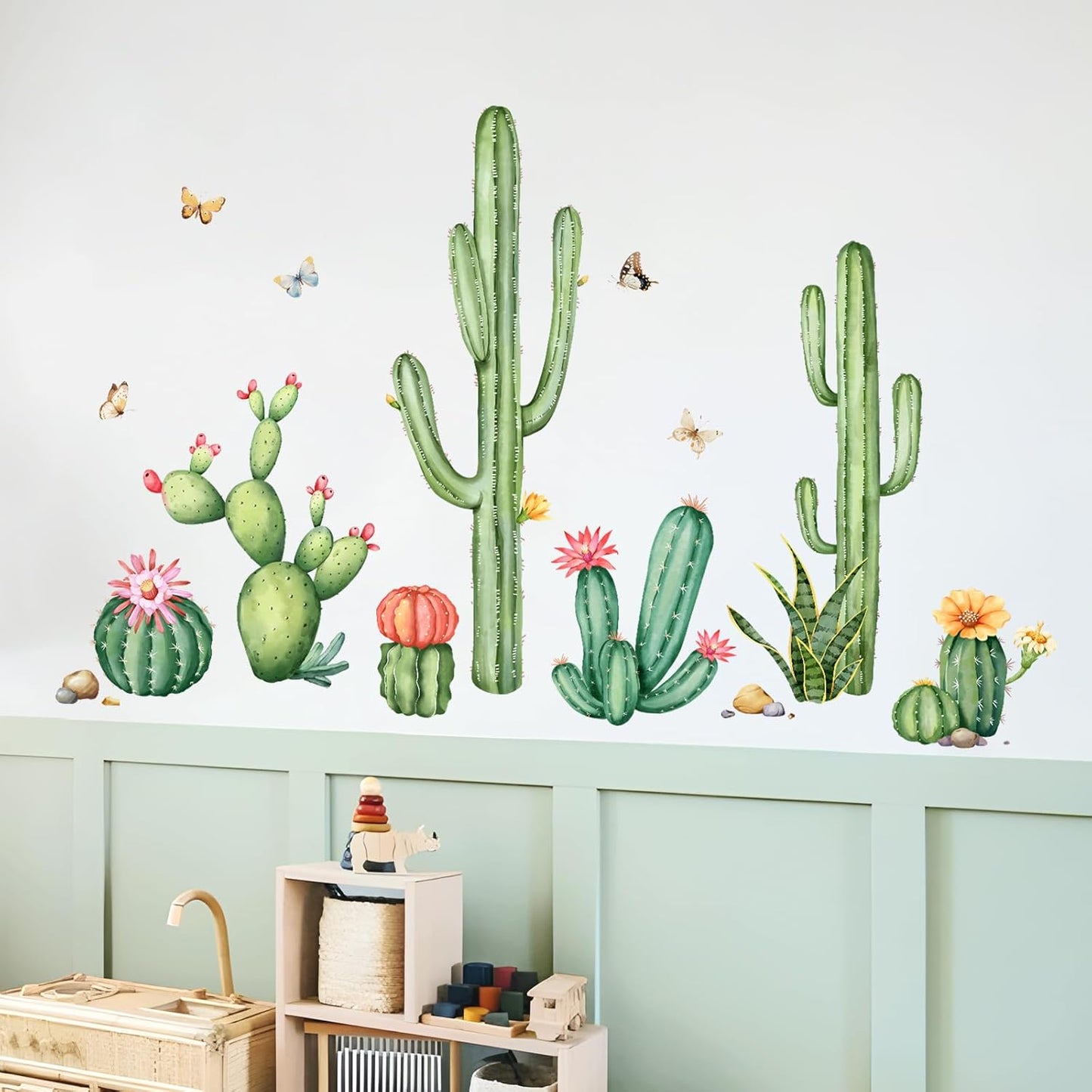 Large Cactus Wall Decals Plants Wall Stickers Peel and Stick Tropical Art Decor / Green