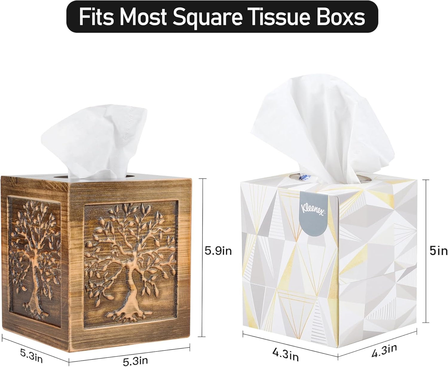 Embossed Wood Tissue Box Cover Square Brown Tissue Holder Lacquered Tree / Brown-tree of Life