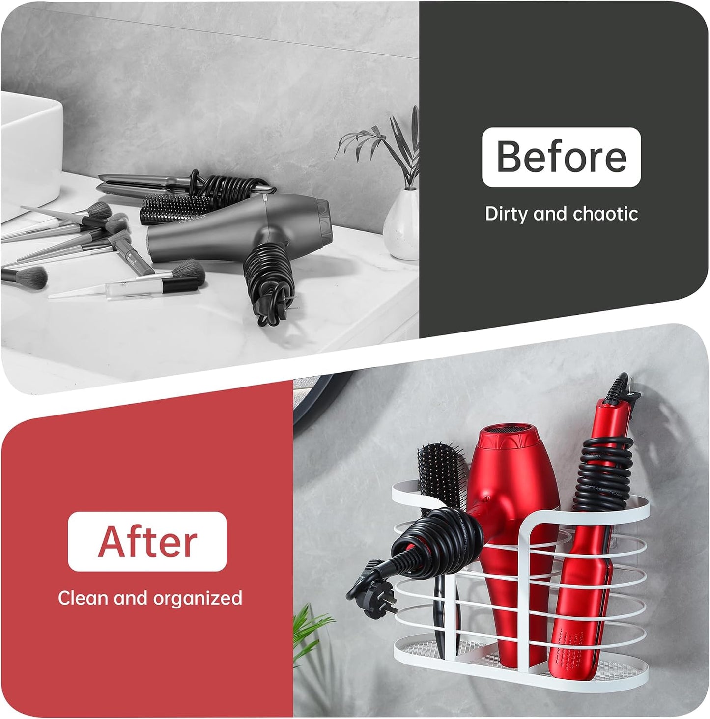 YIGII White Hair Dryer Holder - Adhesive Blow Dryer Holder/Hair Tool Organizer Bathroom Organizer Stick on Wall Mounted
