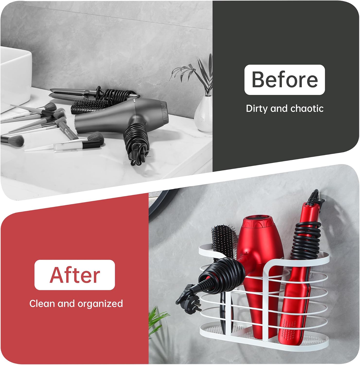 YIGII White Hair Dryer Holder - Adhesive Blow Dryer Holder/Hair Tool Organizer Bathroom Organizer Stick on Wall Mounted