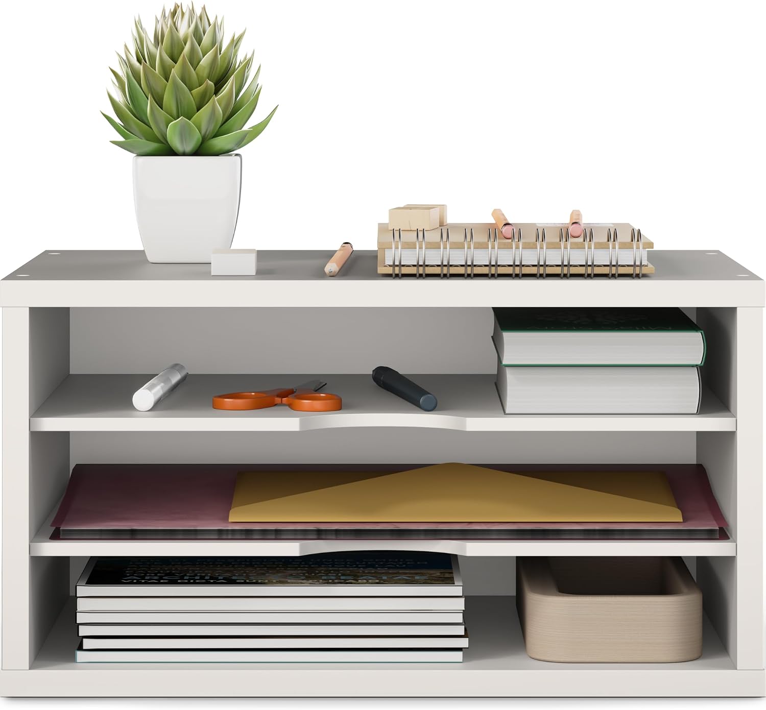 Ballucci File Organizer, 3-Tier Document Paper Sorter, Stackable Wood Desk Organizer, Mail Sorter and Monitor Stand