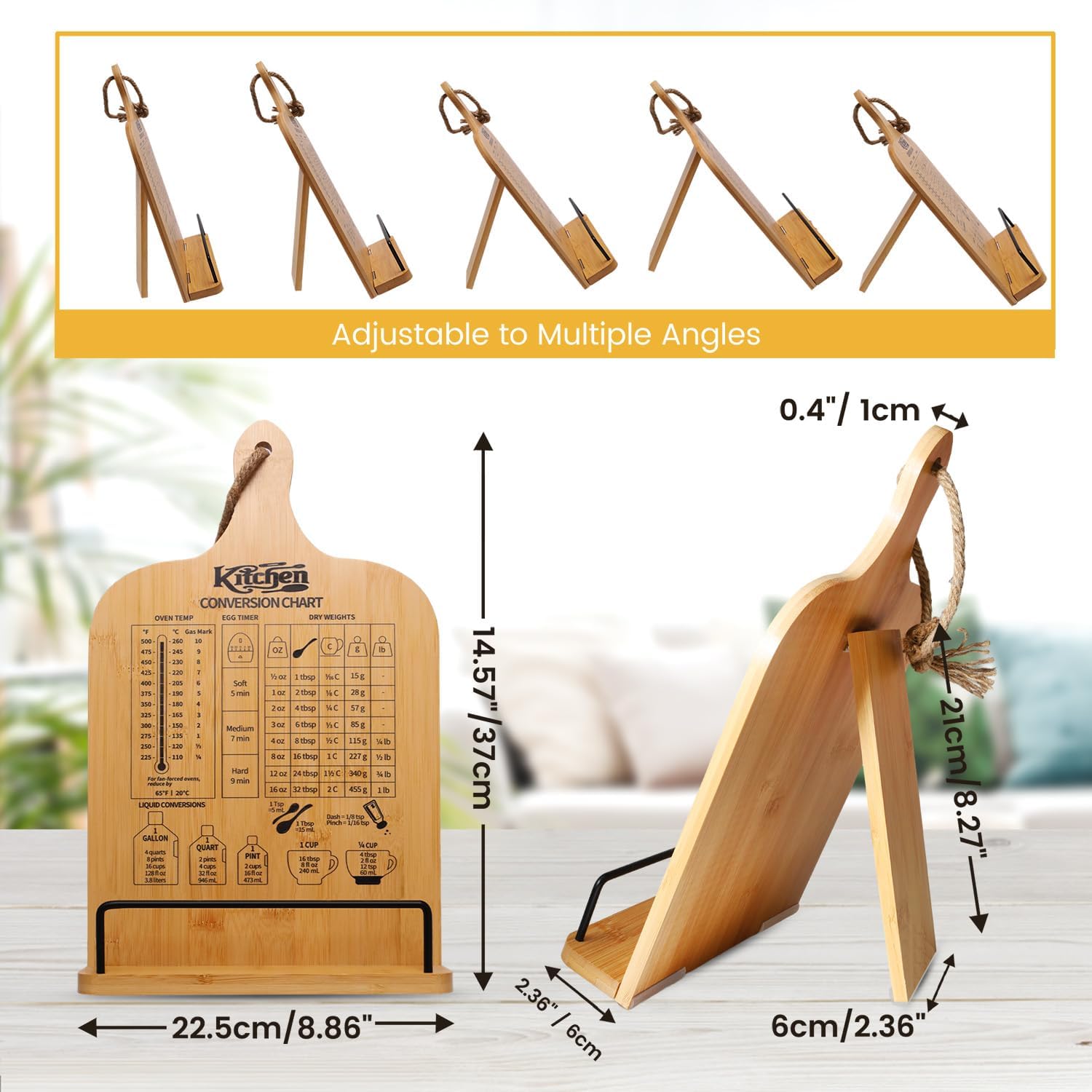 Cookbook Stand for Kitchen Counter, Bamboo Cookbook Holder, Foldable Cook Book Holder, Adjustable Recipe Book Stand