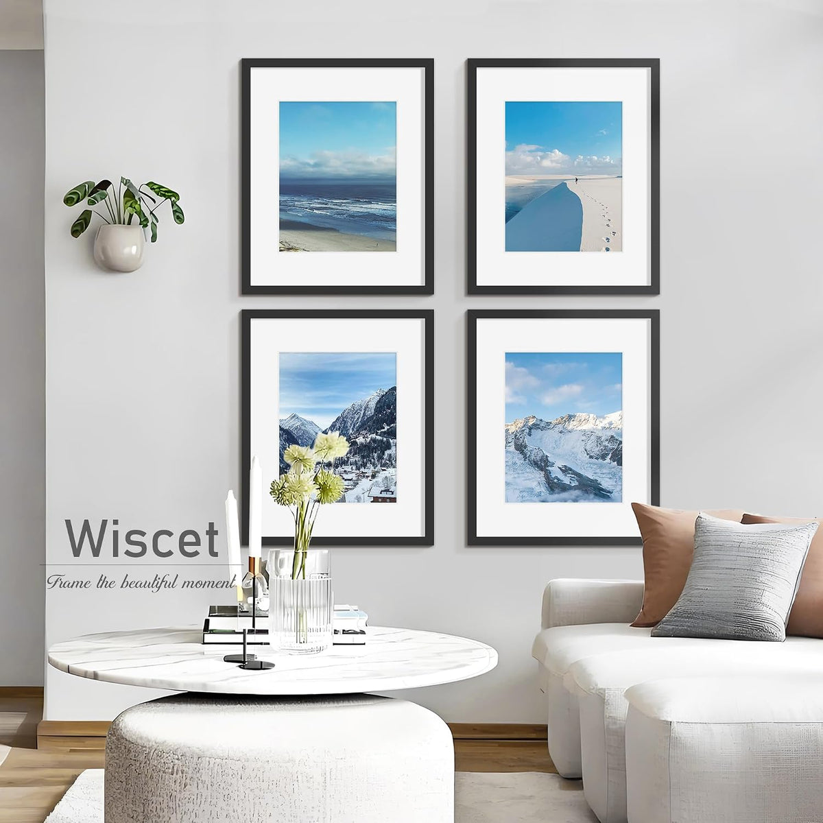 Wiscet 16x20 Picture Frame Set of 4, for Wall Mounting, Black | Display Picture 11x14 with Mat or 16x20 Poster Frame