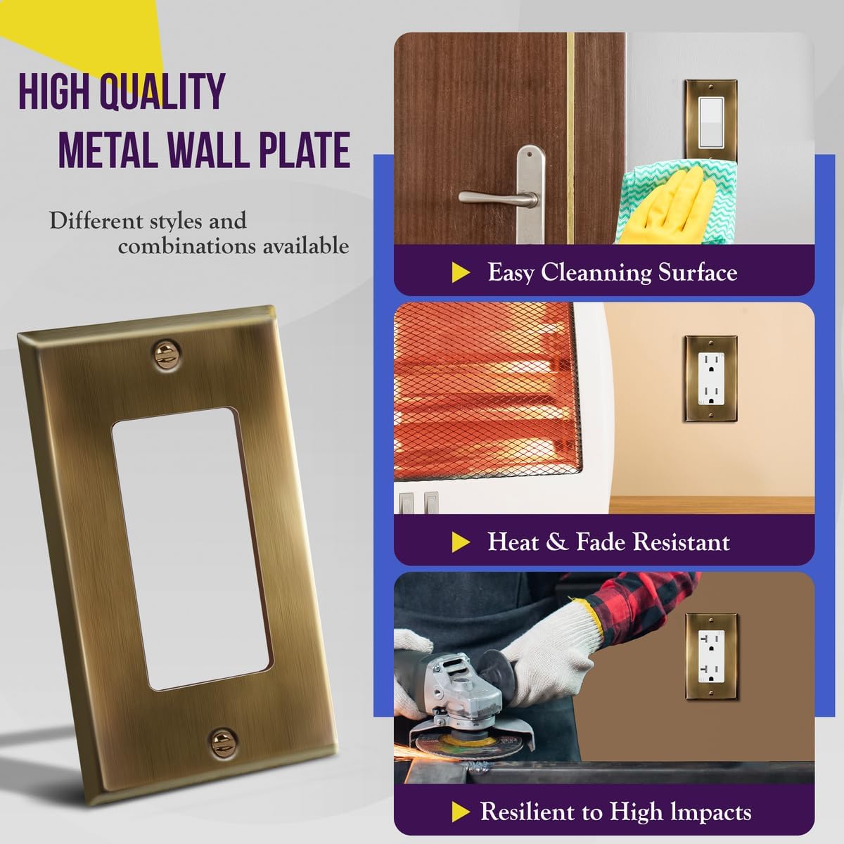 ENERLITES Decorator Switch or Outlet Metal Wall Plate, Stainless Steel Outlet Cover, Corrosion Resistant, Size 1-Gang