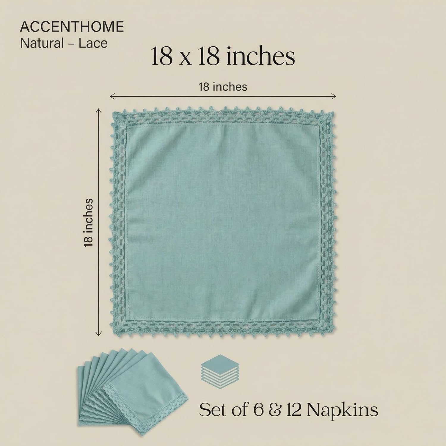 ACCENTHOME Blue Cloth Napkins Set of 12 18x18 inch Cotton Dinner Napkins - Washable Soft Premium Hotel Quality Reusable