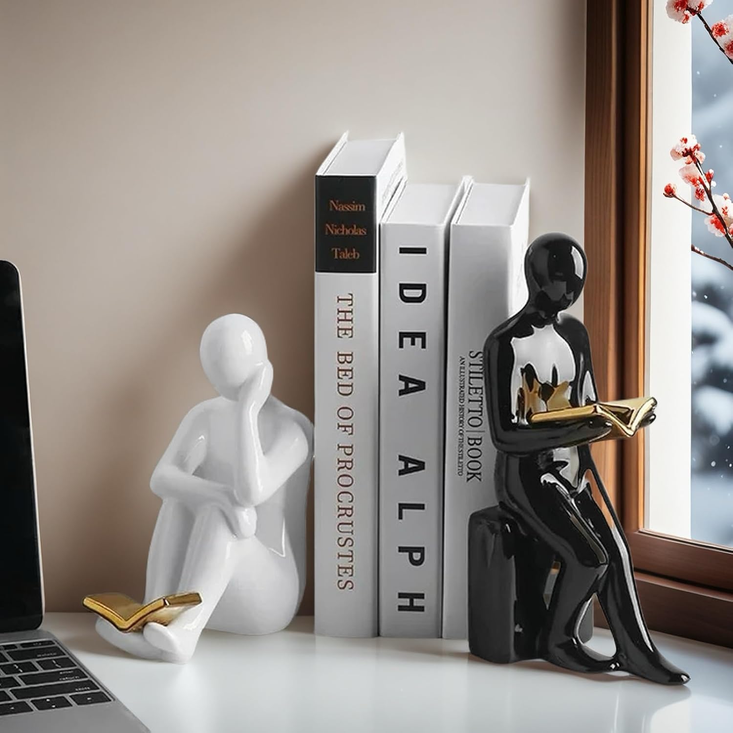 Book / Home Decorative Reading Book Statue Bookends Elegant Resin Bookshelf Room Office Desk Decor