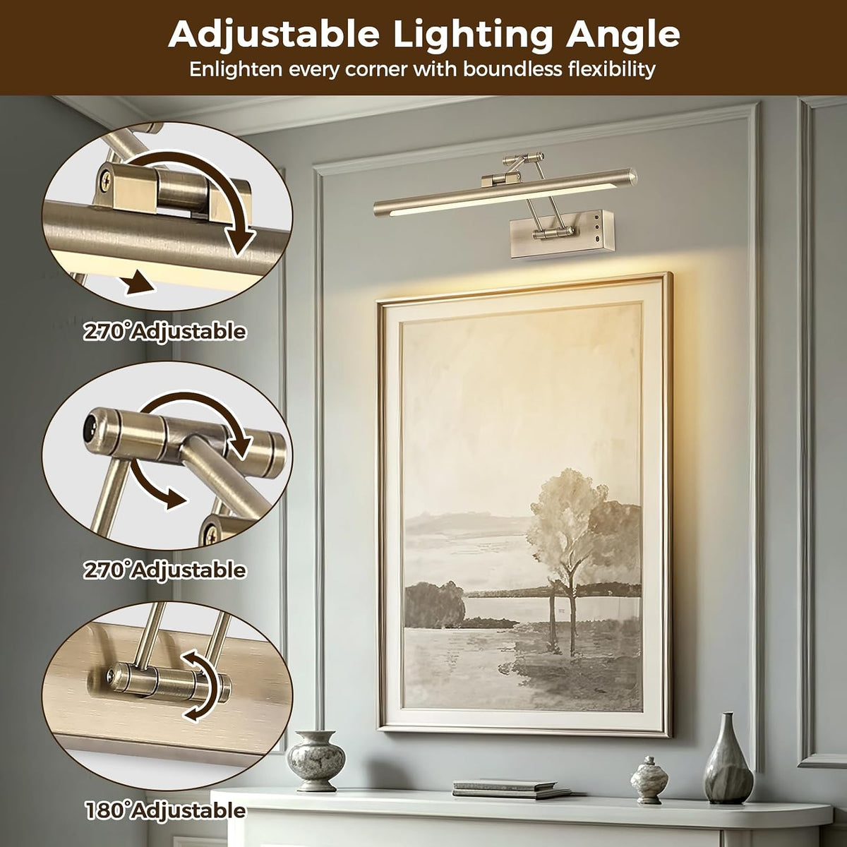 Battery Operated Picture Light, Wireless Art Light Antique Bronze 15.75Inch | Rechargeable Gallery Lights with