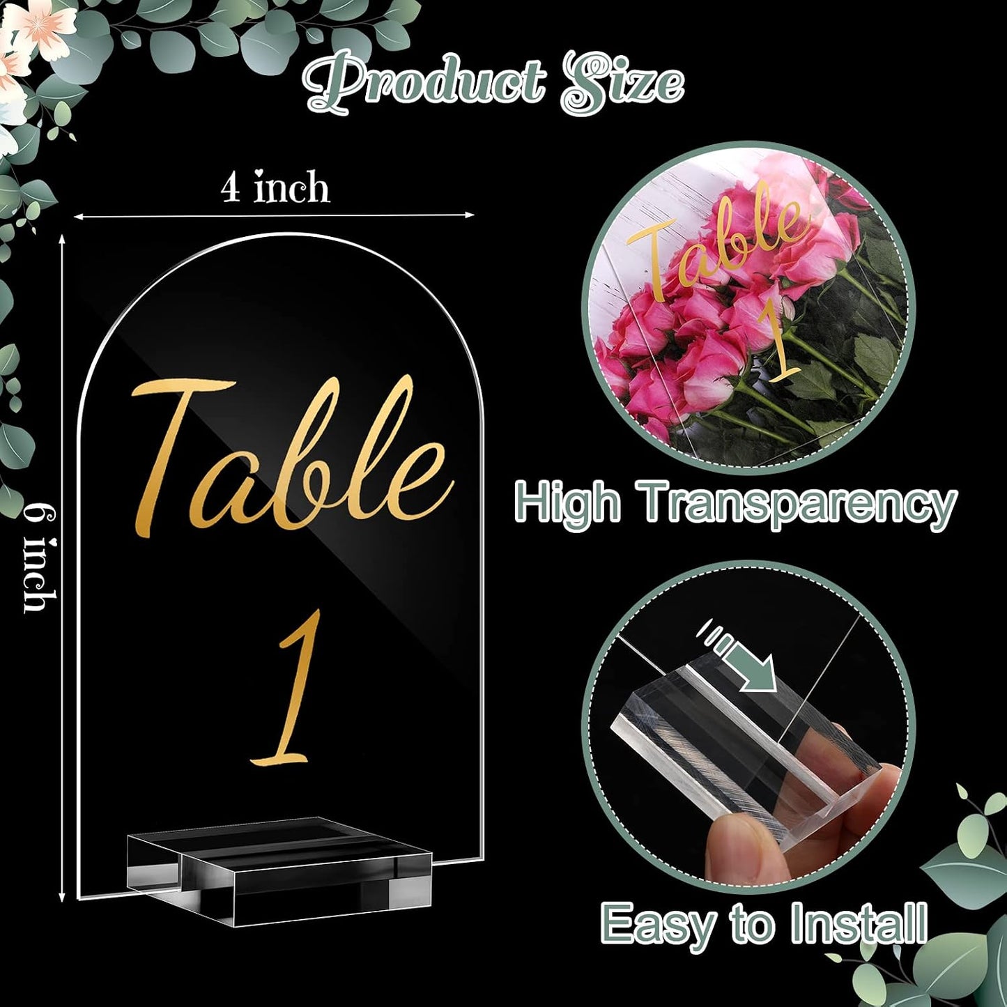 Qunclay 40 Pack Table Numbers 1-40 4 x 6 Inch Gold Acrylic Stands | Clear Acrylic with Gold Calligraphy Font, Wedding