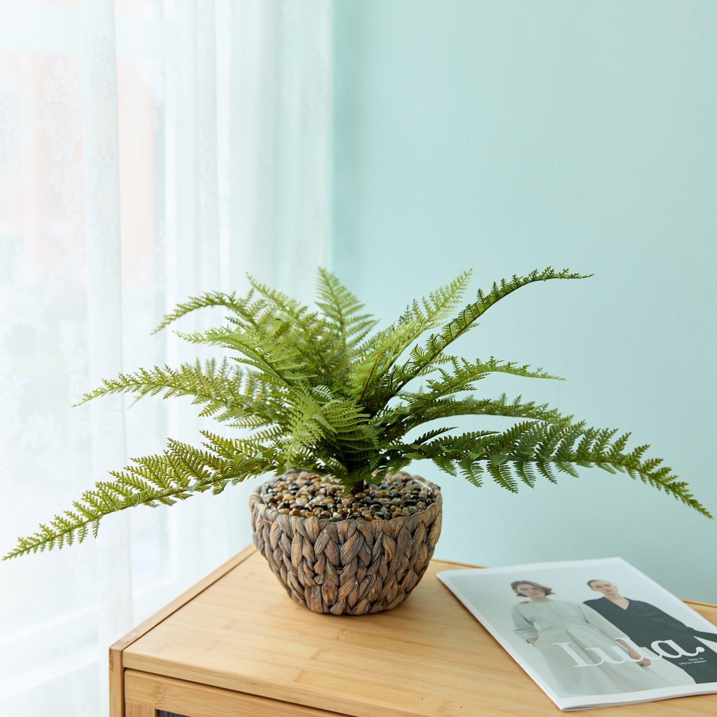 13.8" Fake Plant Realistic Double Layer Leaves Artificial Greenery Indoor Plant in Handwoven / Ferns