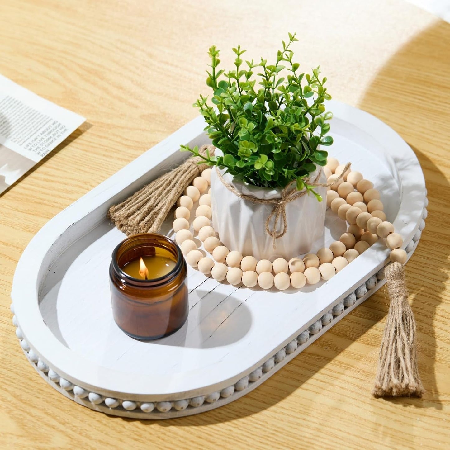 Wood Decorative Tray / Distressed White