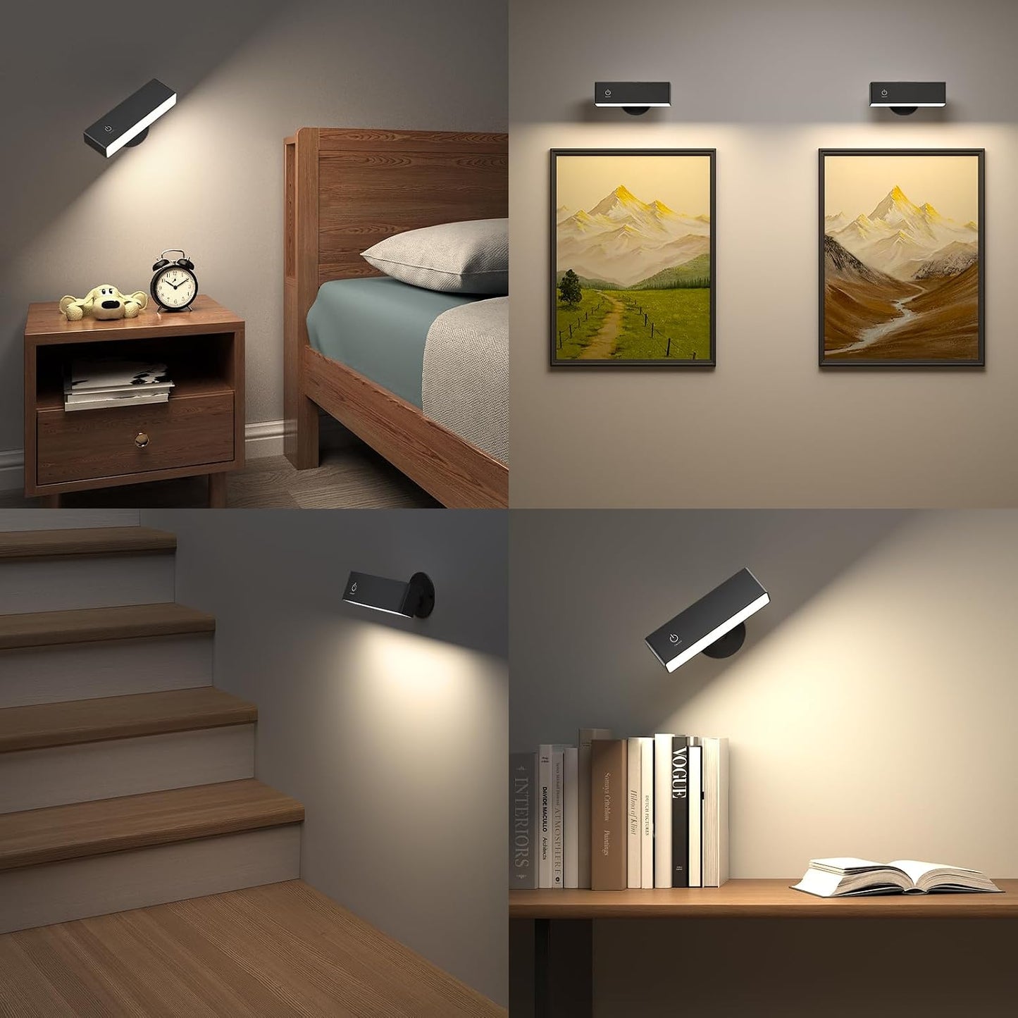 YiLaie Battery Operated Wall Sconces Set of 2, LED Wall Mounted Lights with 4000mAh Rechargeable Battery Operated, 360°