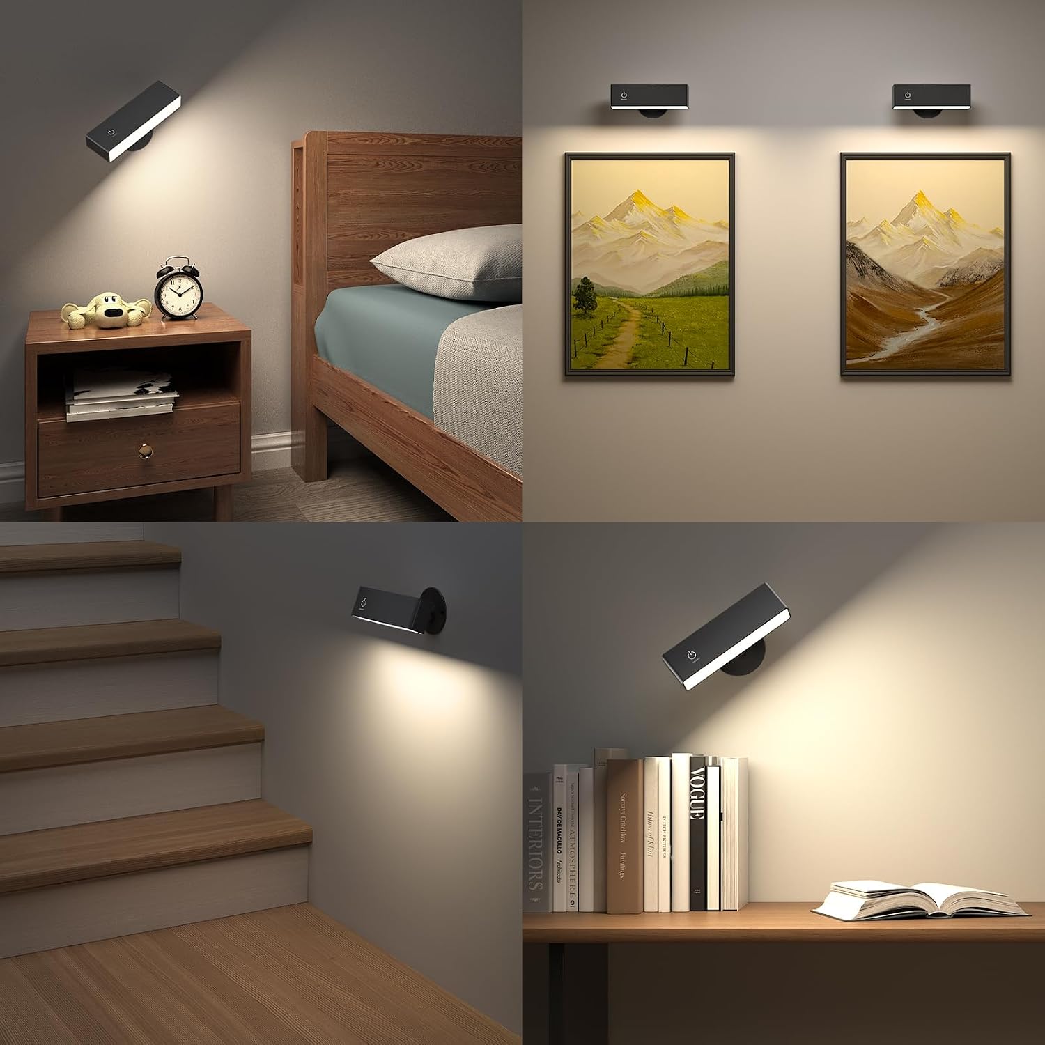 YiLaie Battery Operated Wall Sconces Set of 2, LED Wall Mounted Lights with 4000mAh Rechargeable Battery Operated, 360°