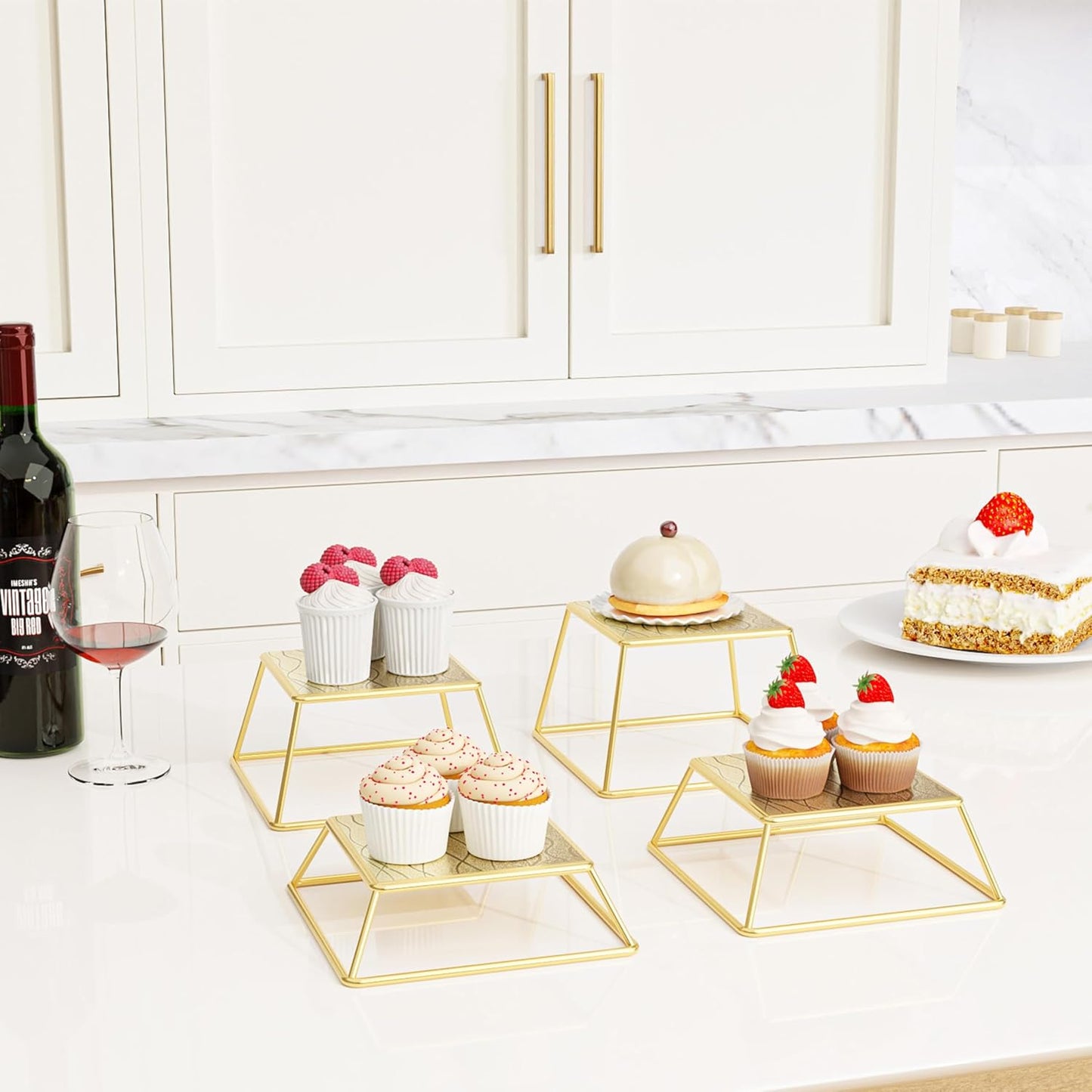 Dessert Table Risers Display Stands Food display Gold Metal Square Retail Pizza / 4p-gold-metal