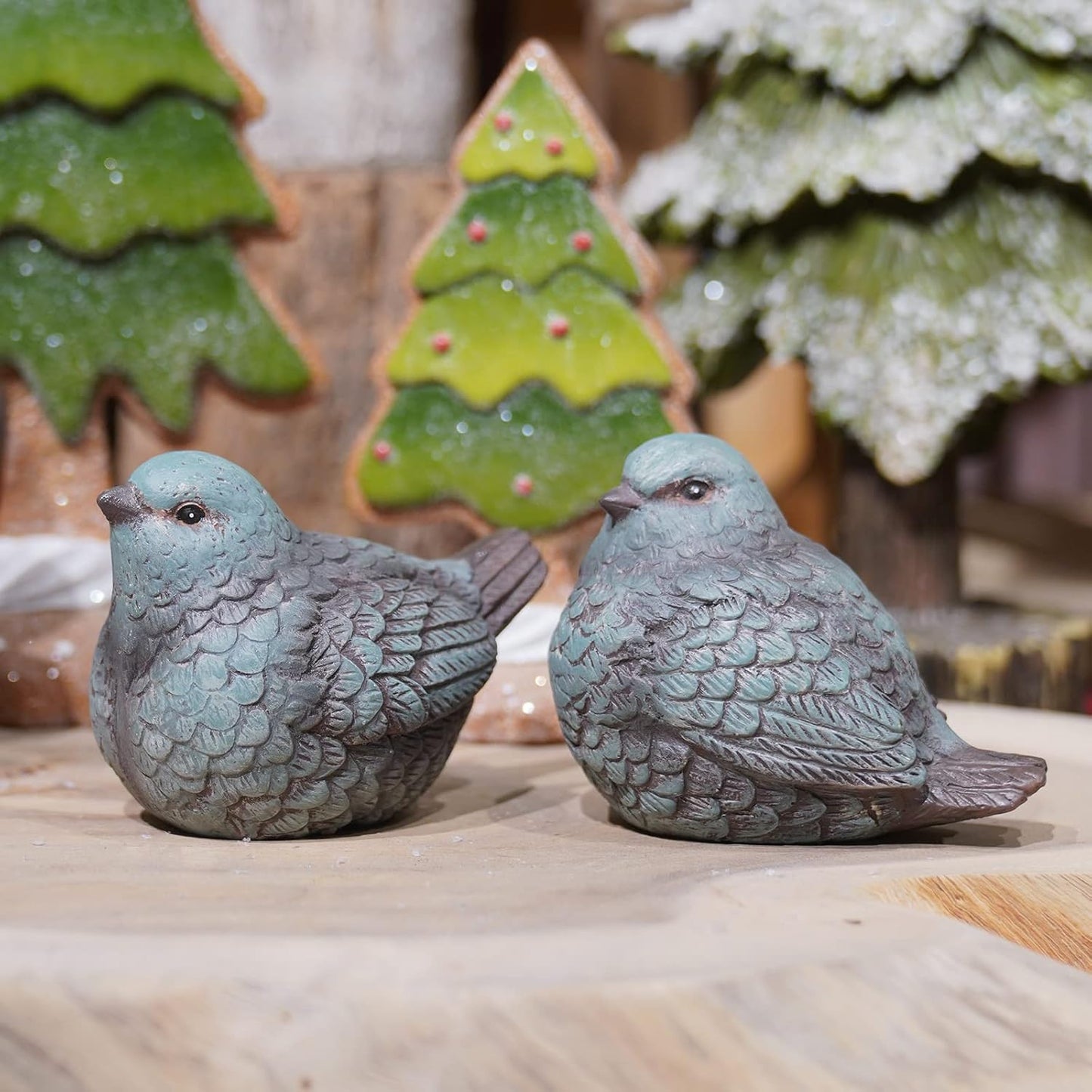 Bird Statues / Resin Bird Figurines Home Decor / Blue / Set of 2