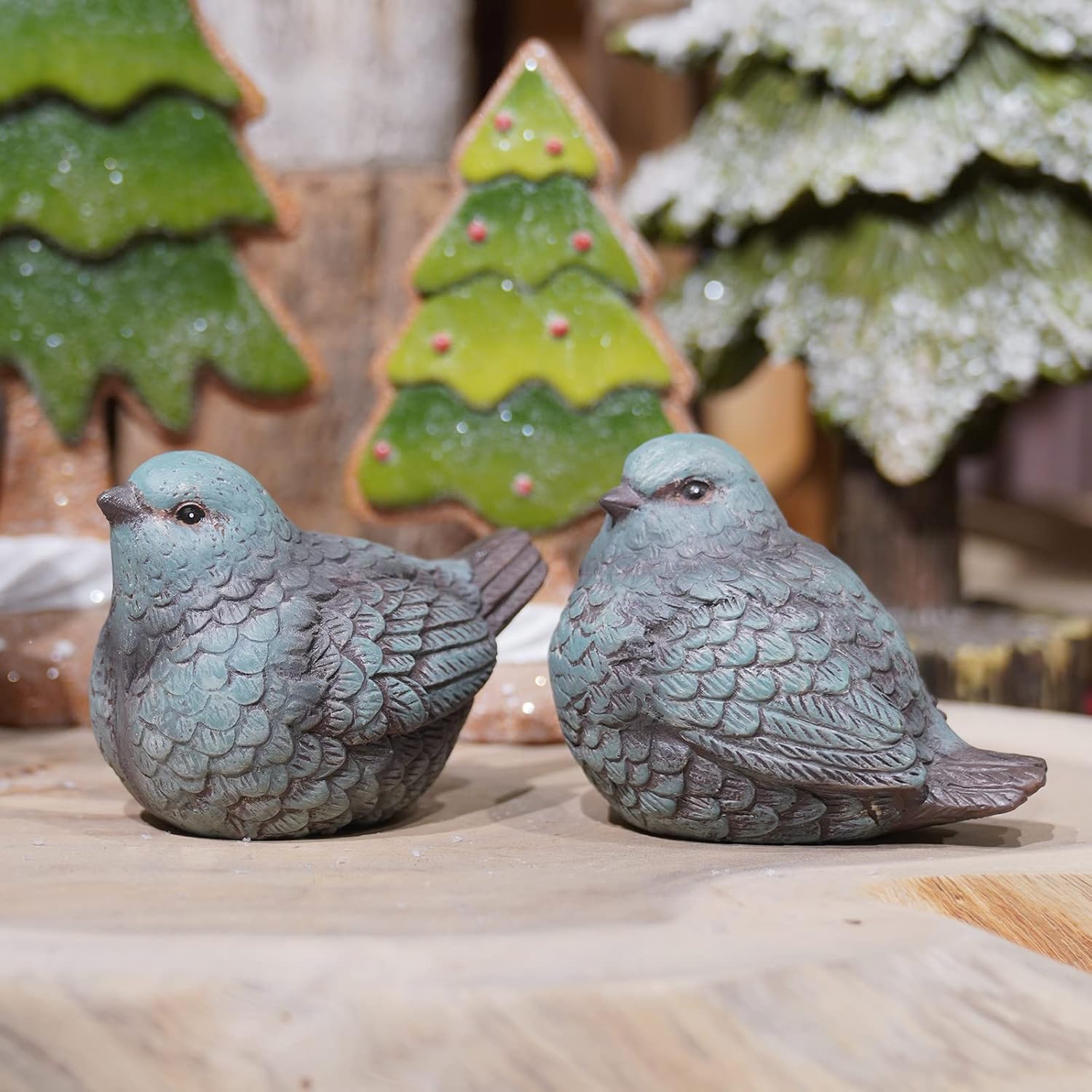 Bird Statues / Resin Bird Figurines Home Decor / Blue / Set of 2