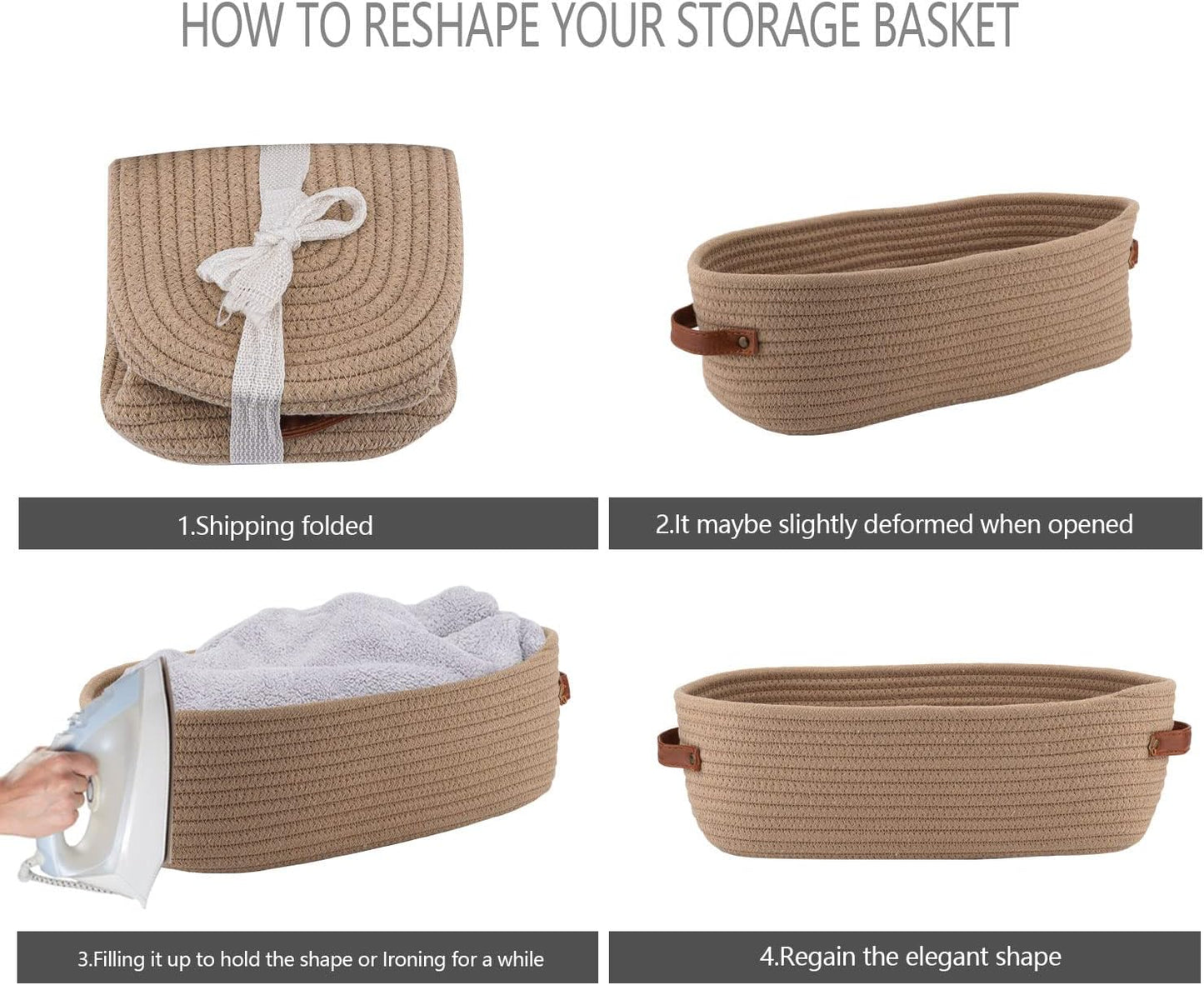 Storage Basket Boho Decor Baskets for Organizing Woven Decorative Basket for Countertop / Khaki