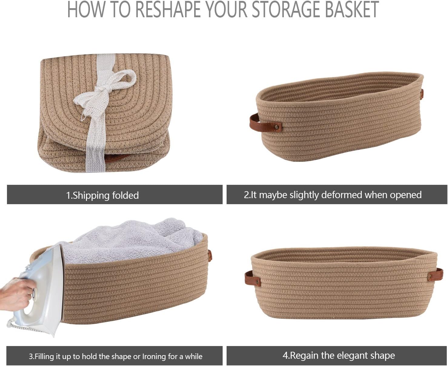 Storage Basket Boho Decor Baskets for Organizing Woven Decorative Basket for Countertop / Khaki
