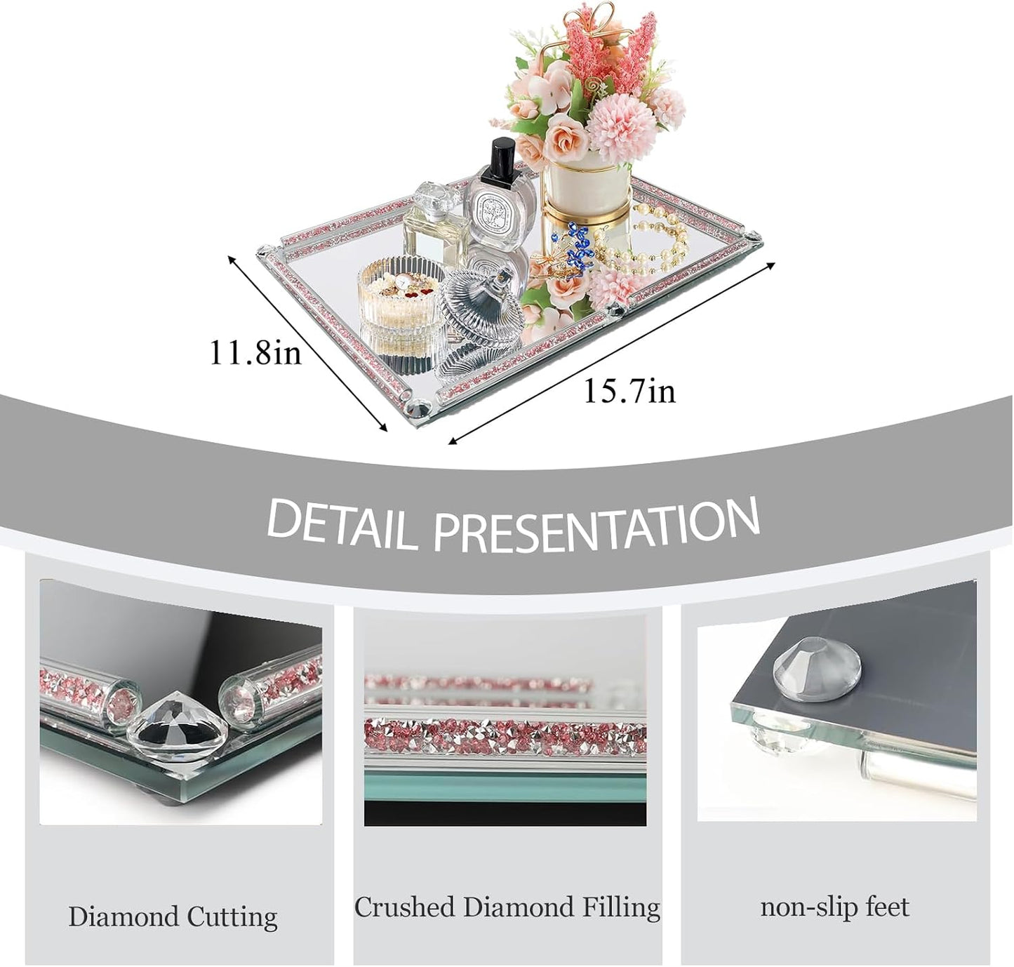 Large Crystal Serving Tray / Rose Red A / 15.7 x 11.8