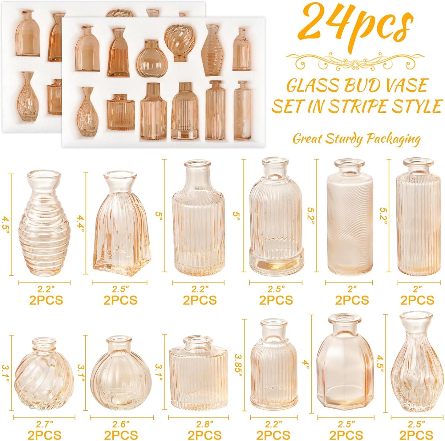 Small Ribbed Vases for Flowers Stripe / Champagne / 2 Packs