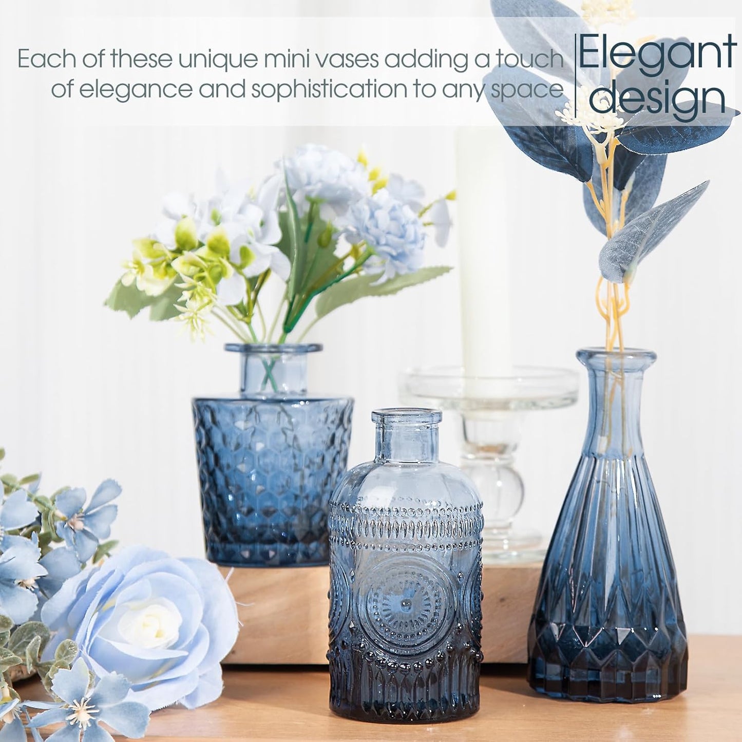 Glass Bud Vases Set / Blue / Set of 12
