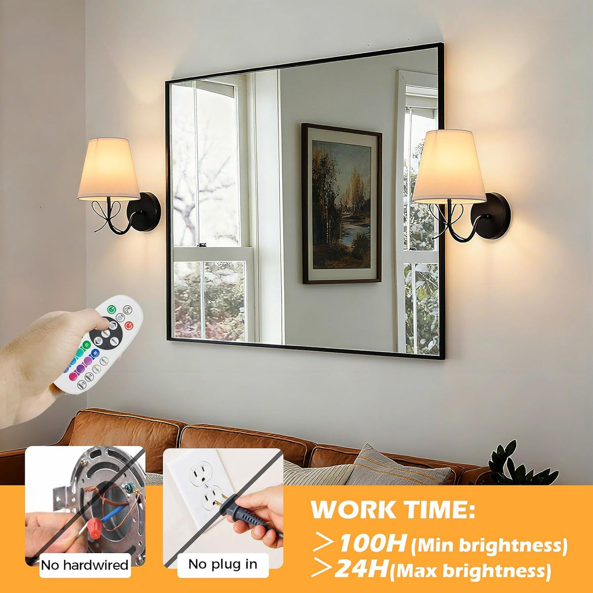 PASSICA DECOR Bow Lamp Battery Operated Wall Sconces Set of 2, Rechargeable Dimmable LED Lights with 15 Colors, Timer