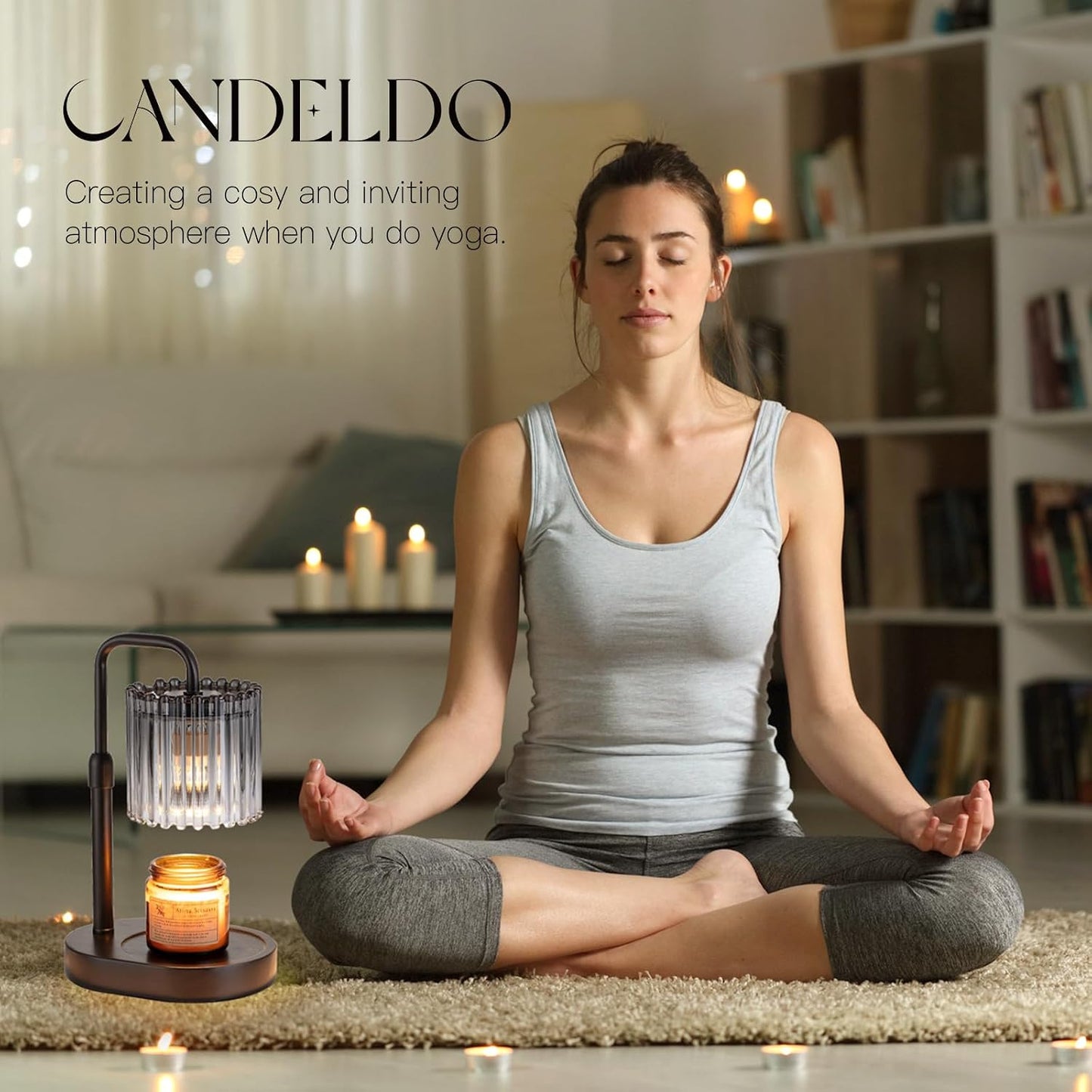 Candle Warmer Lamp with Timer: Black Wax Melt Warmer | Height Adjustable, Dimmable, with 2 Bulbs, Modern Farmhouse