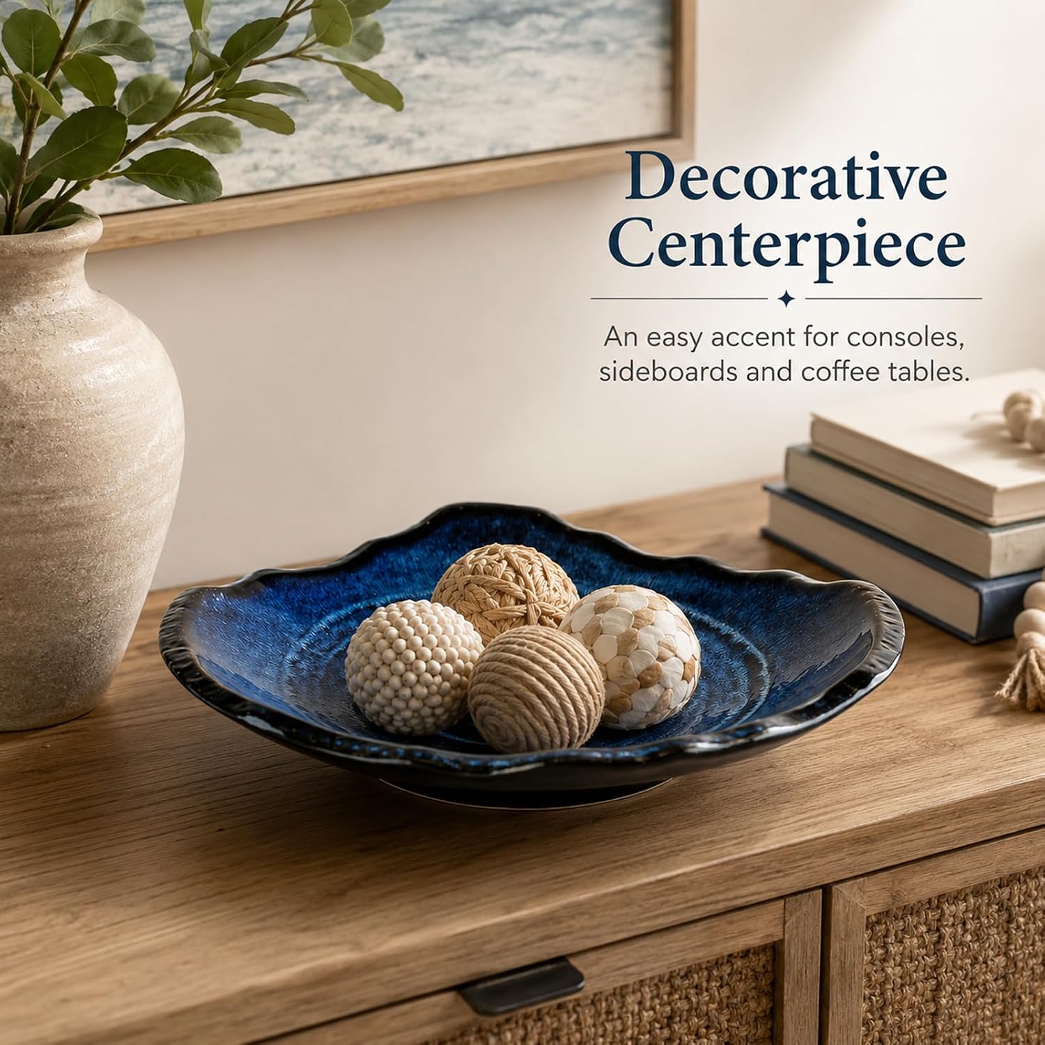 Porcelain Centerpiece Tray / Blue / 12in