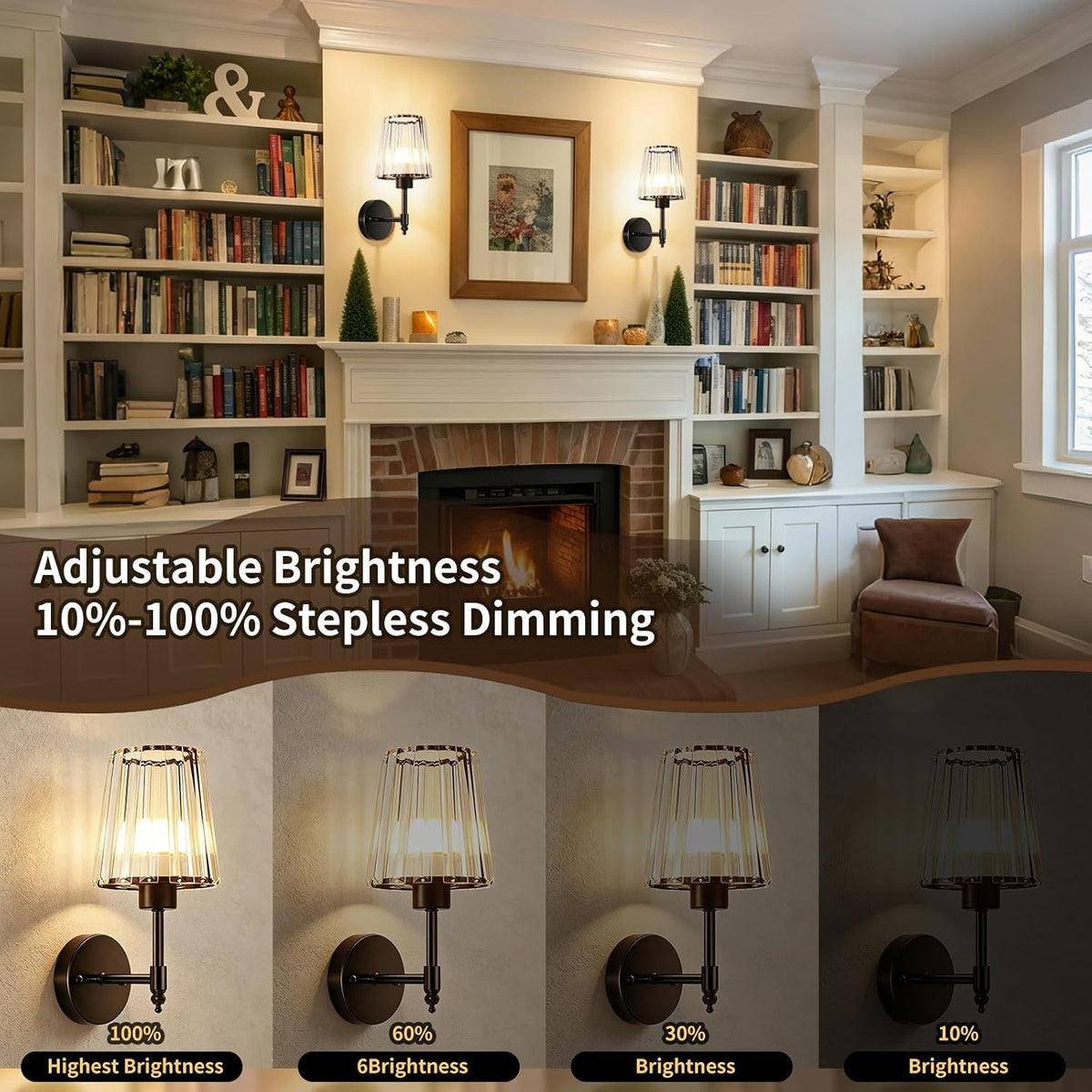 Battery Operated Wall Sconce Set of 2, Rechargeable Wireless Wall Lights | with 5200mAh Dimmable Bulbs and Remote,15