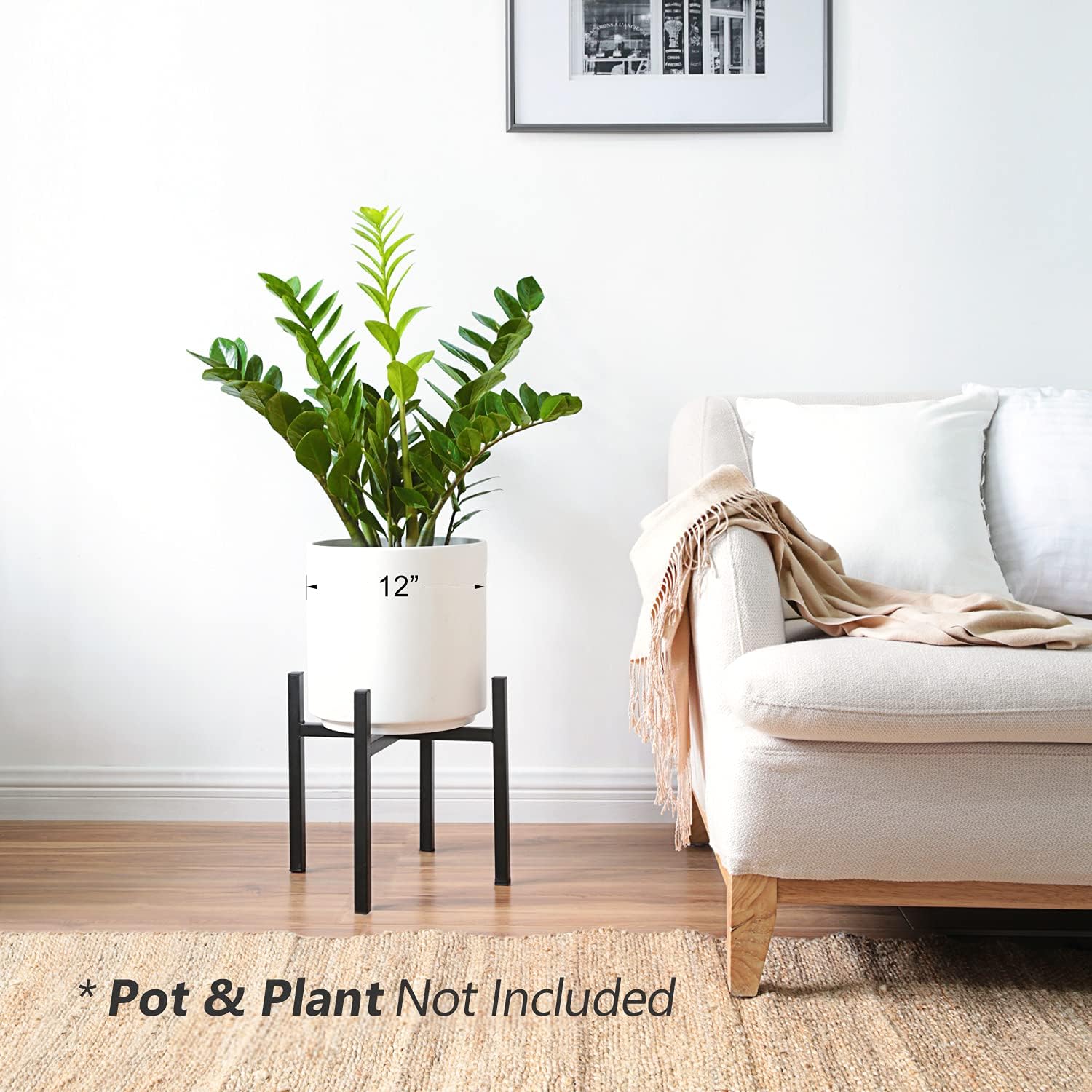 Mkono Plant Stand Indoor, Tall Metal Flower Pot Holder, Fit12” Pot Black | Modern Style, Non-slip Foot Pads, Stable