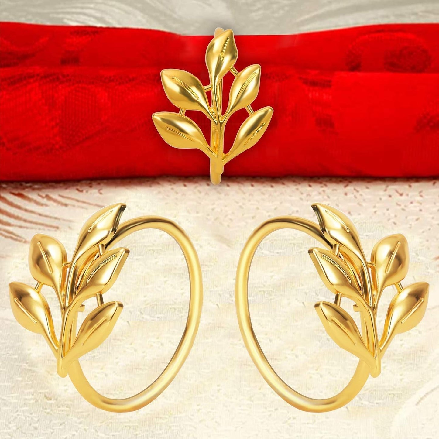 KPOSIYA Set of 50 Leaf Napkin Rings Metal Gold Napkin Holder Table Napkin Rings for Thanksgiving Day Christmas Dinning