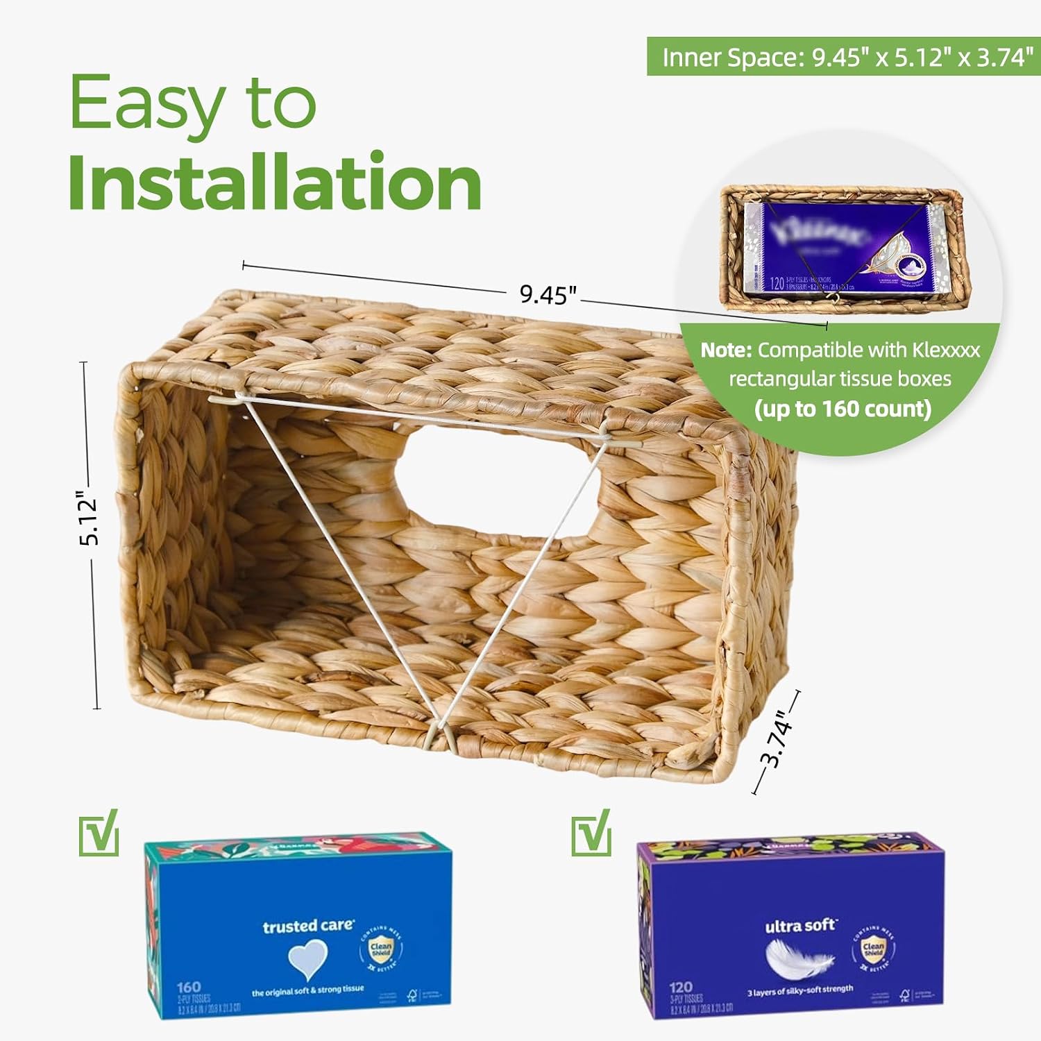 Wicker Tissue Box Cover Fits 120-Count / 160-Count Boxes / Natural Yellow / Rectangle / Set of 2