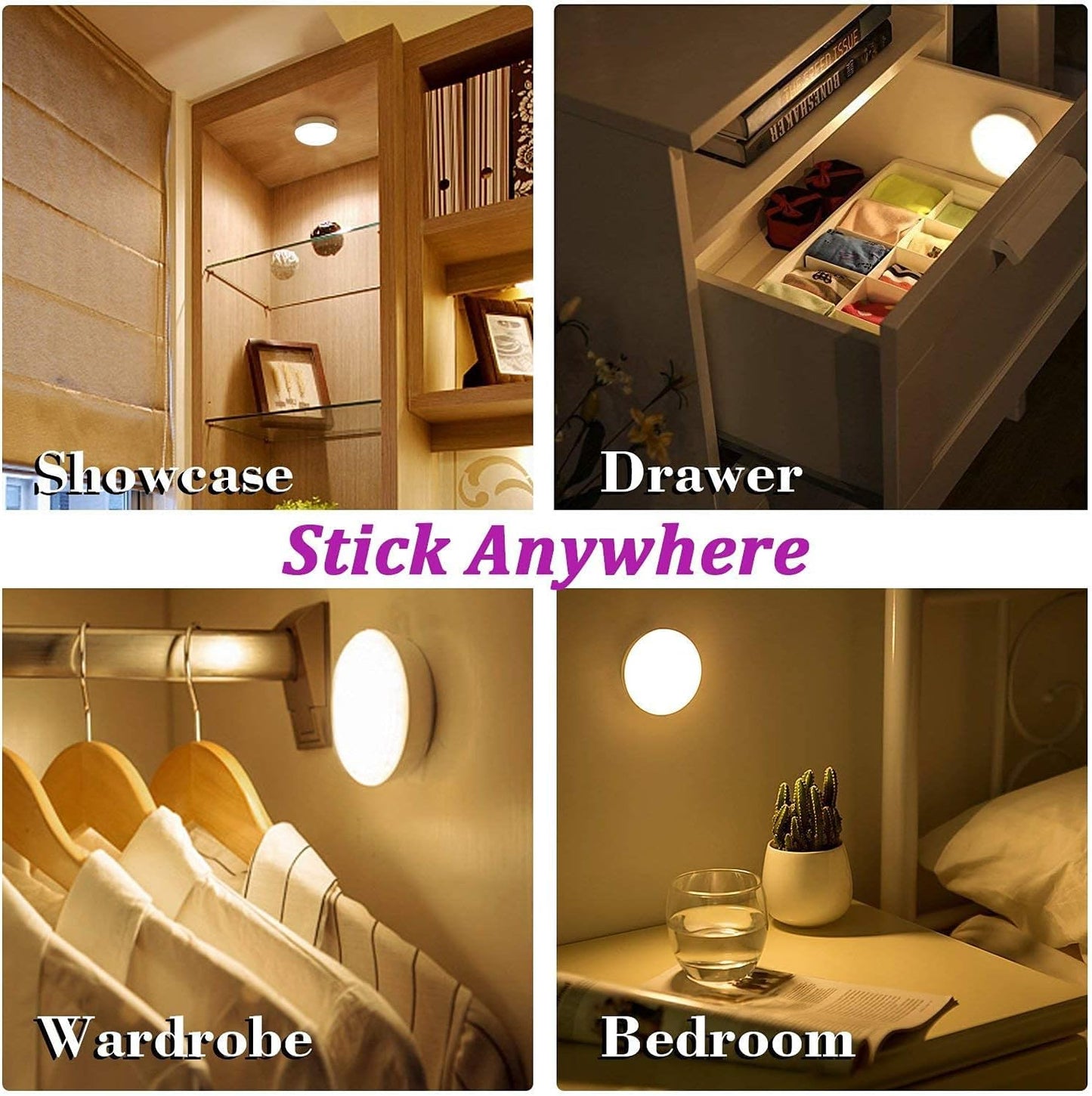 Rechargeable Motion Sensor Light 1000mAH LED Puck Lights, Stick Anywhere Light, Cordless Closet Light, Automatic Under