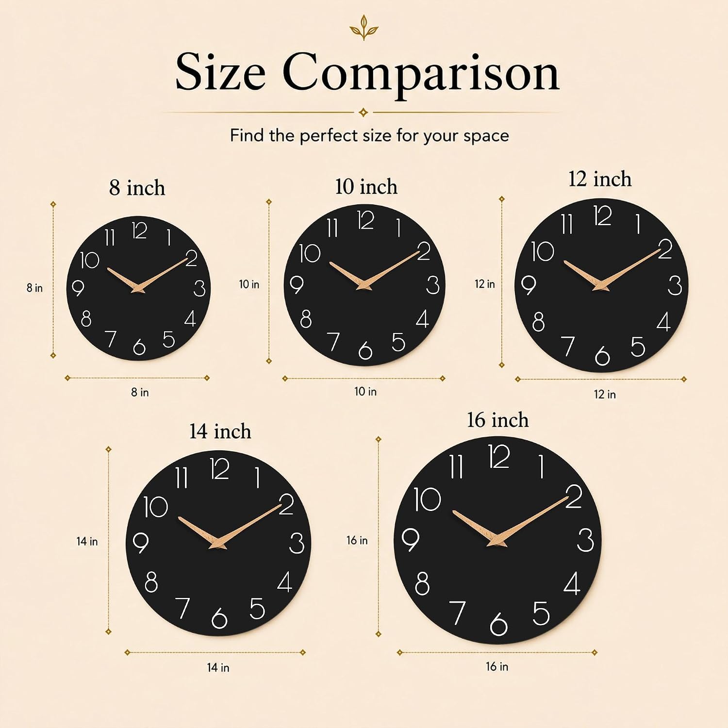 cicininc 10 Inch Battery Operated Wall Clock, Silent Analog, Black | Living Room | Kitchen | Office | Bathroom | Modern