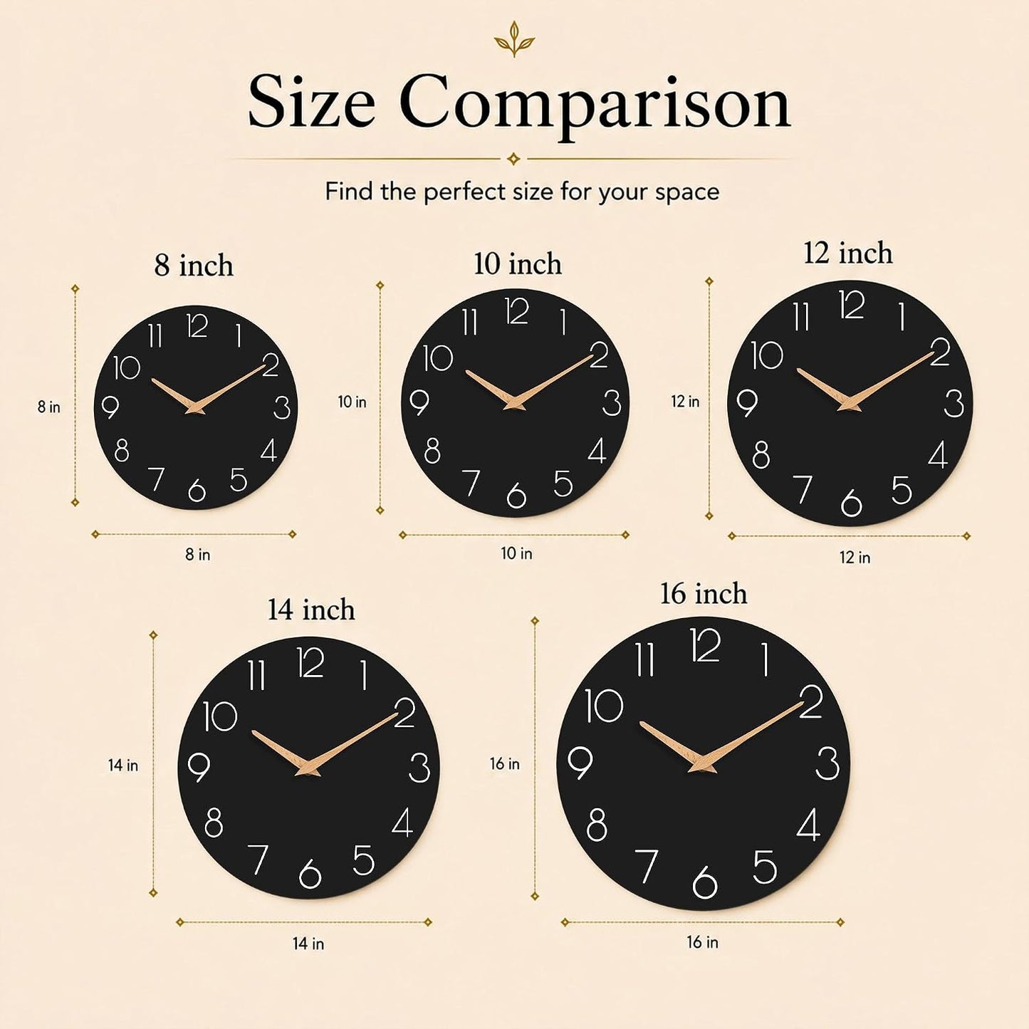 cicininc 12 Inch Battery Operated Wall Clock, Silent Analog, Black | Kitchen | Office | Bedroom | Modern Style