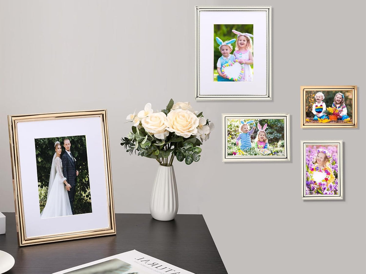 YiPinYin Classy Gold Plated 10x12'' Metal Beaded Picture Frames 2pack,with Acid Free Mat for 8x10'',Features Real Glass