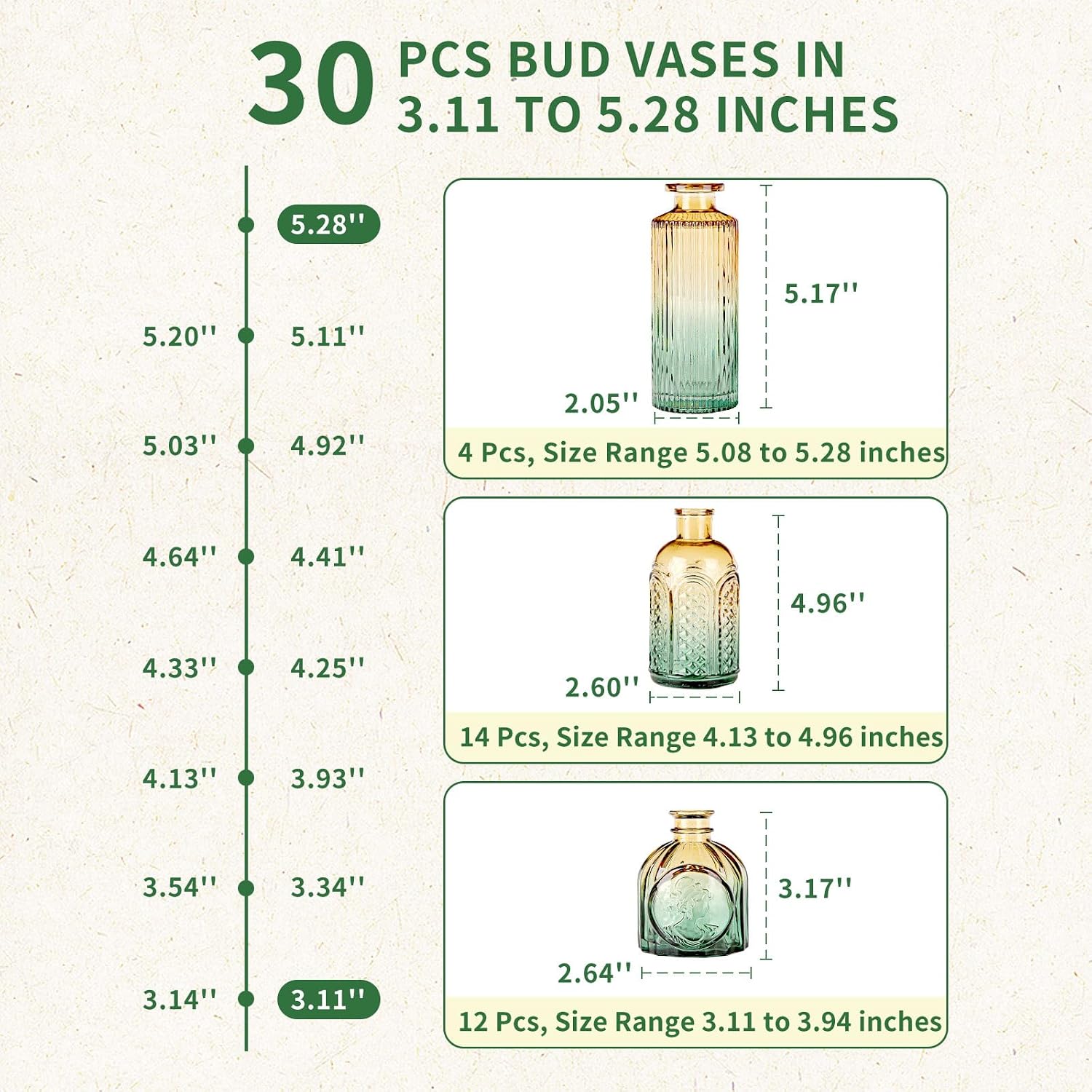 Glass Bud Vases in Bulk Pcs / Brown Green / Set of 30