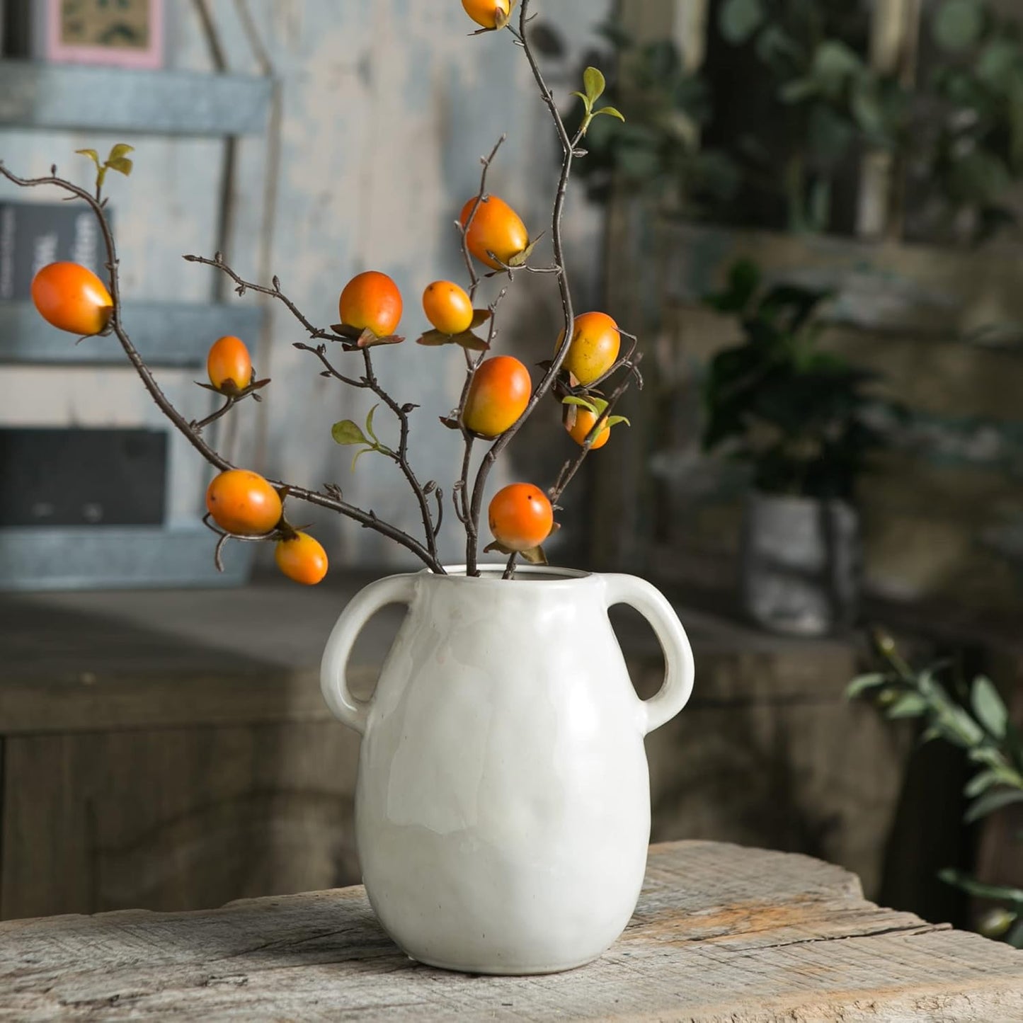 White Ceramic Vase / Double Handle - White