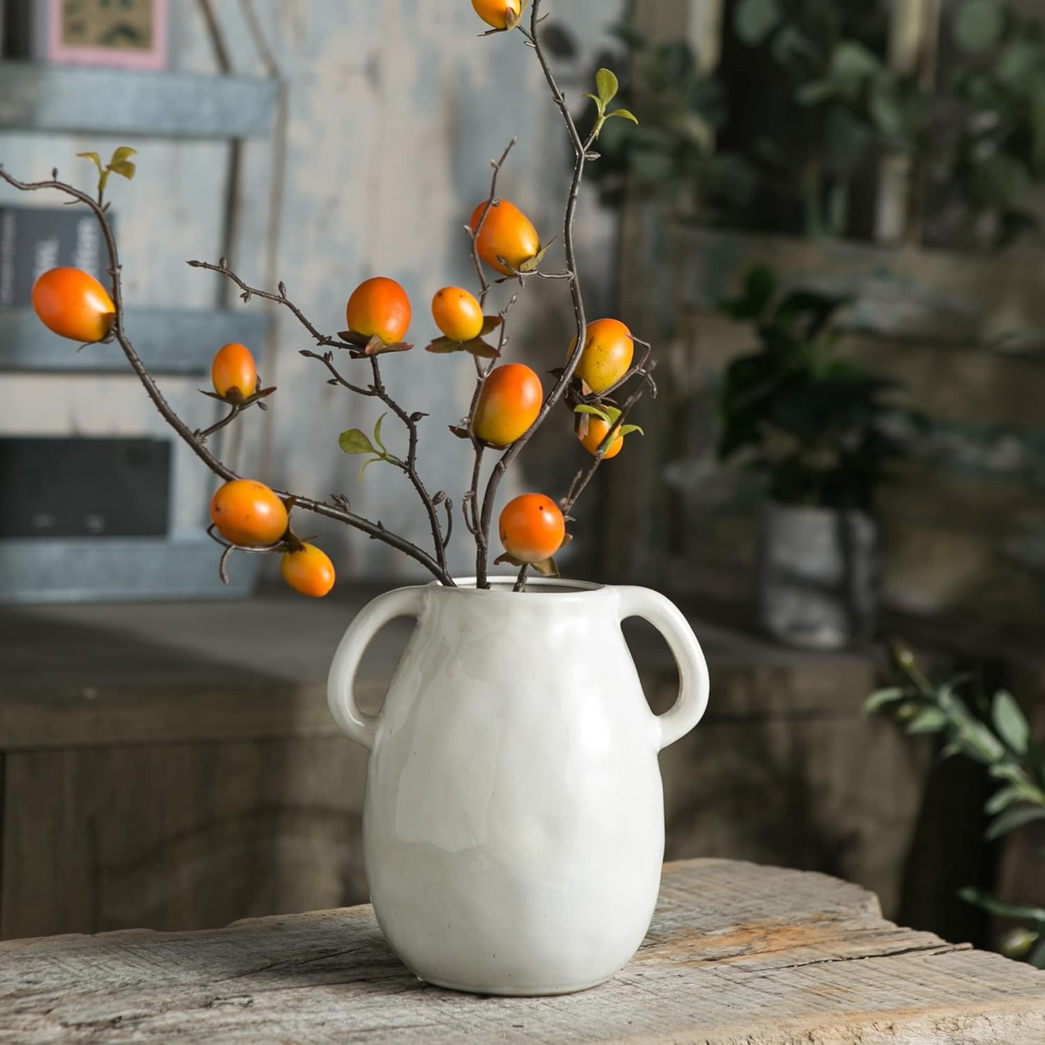 White Ceramic Vase / Double Handle - White