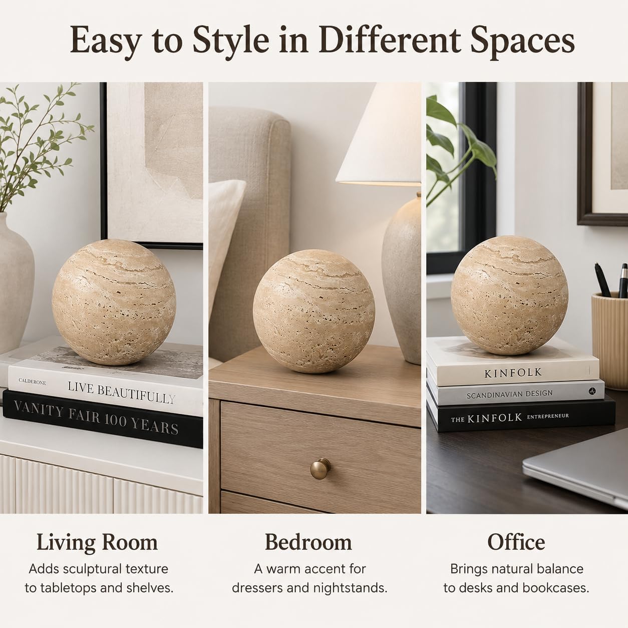 Stone Ball Decor / 12cm Diameter / Natural / 4.72 Inch