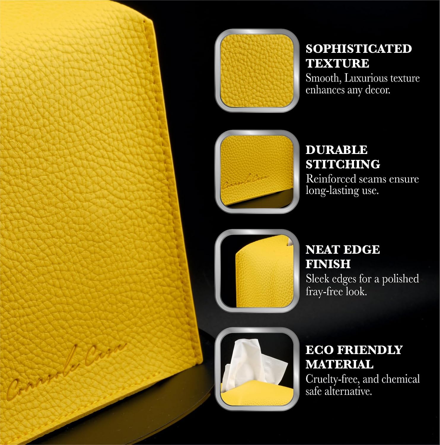 PU Leather Tissue Box Holder / Classic-textured Yellow / Set of 2