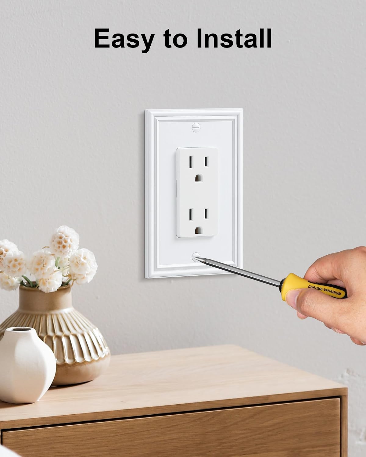 6-Pack Zinc Alloy Decorator Outlet Cover Plate, Solid Receptacle Cover | Decorative Switch Plates and Outlet Covers