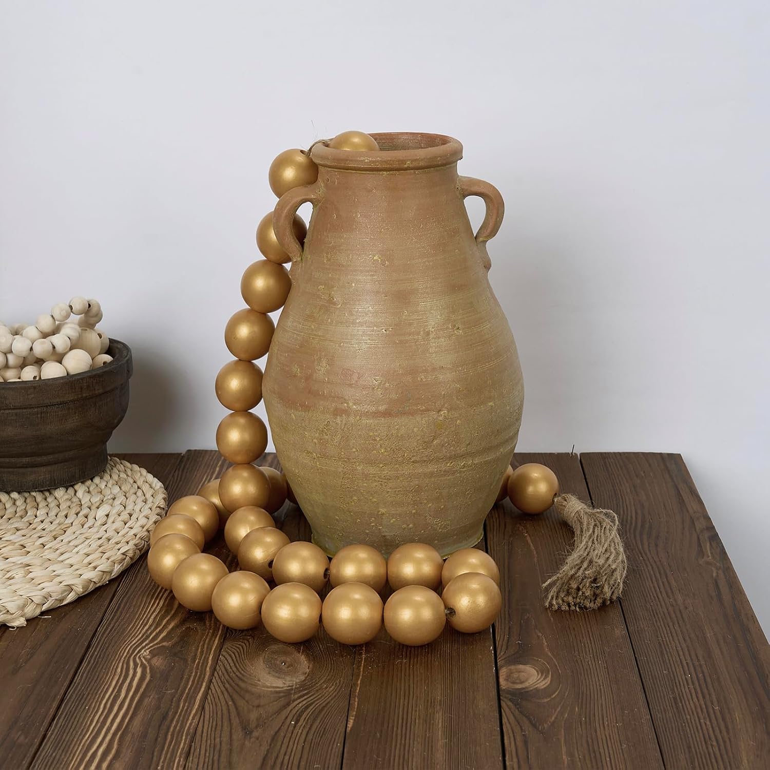 60" Long Extra Large Wood Bead Garland / 8 Gold / 60 Inches