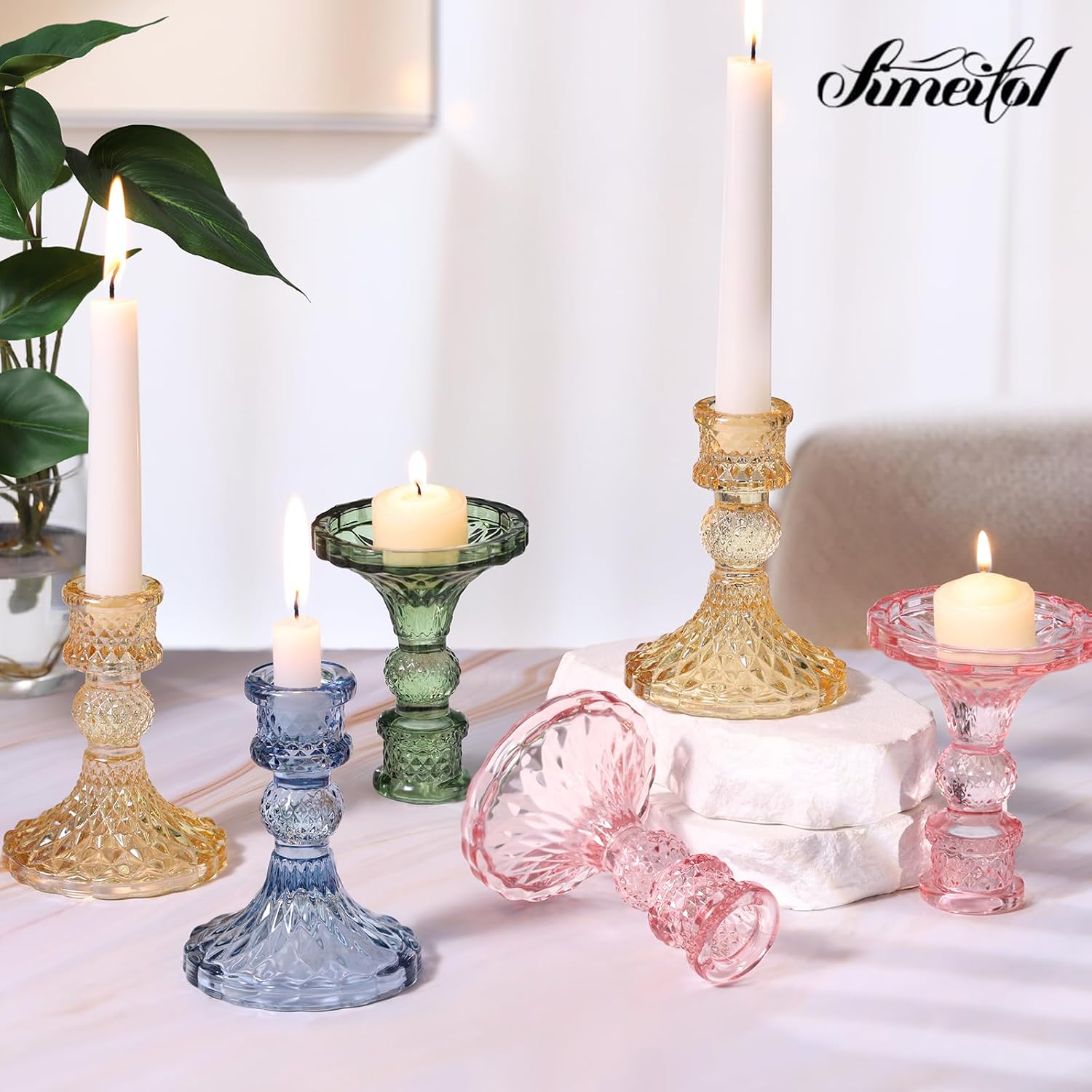 Gold Candle Holder Set of 12, Glass Taper Candle Holders Bulk | Gold Candlestick Holders, Candle Stick Holder for Table