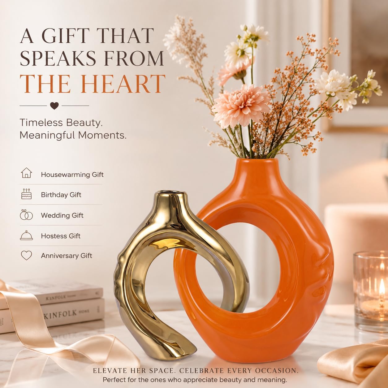 Round Boho Vase for Pampas Grass / Orange / Set of 2