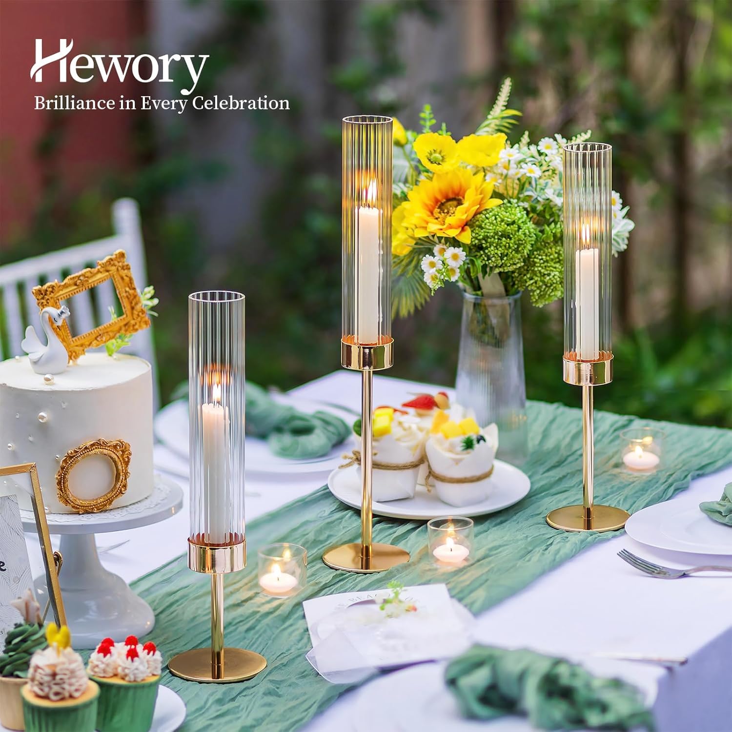 Hewory Gold Taper Candle Holders: Candlestick Holders Set of 6 Hurricane Glass Tall Candle Holder for Candlesticks