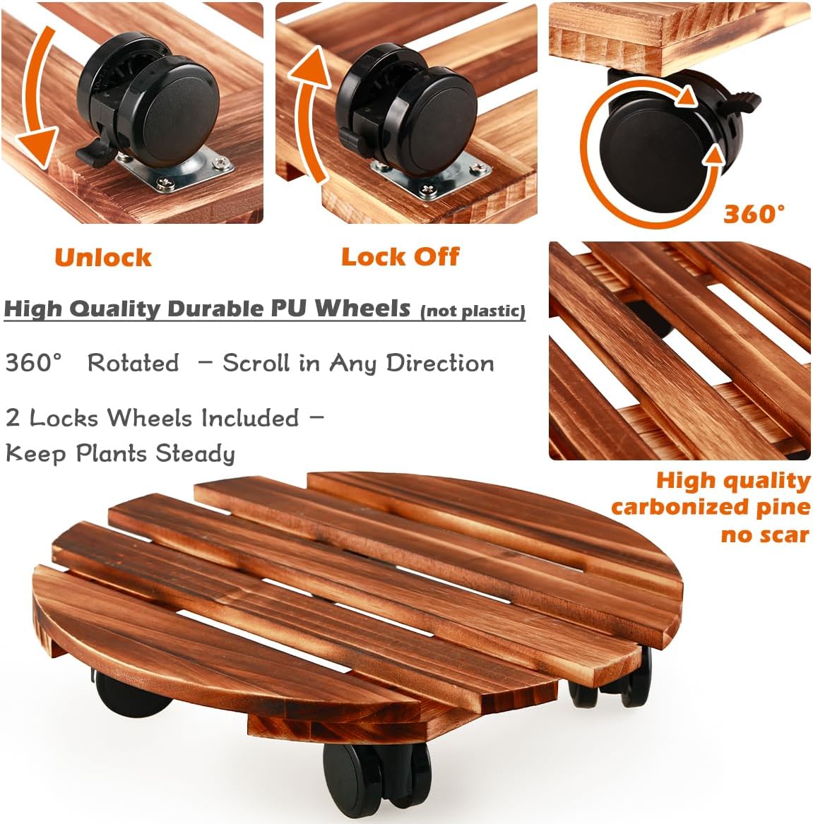 5 Pack Plant Caddy with Wheels Heavy Duty 13.5 Inch Wooden Plant Stand on Wheels Plant Dolly Rolling Plant Stand Plant