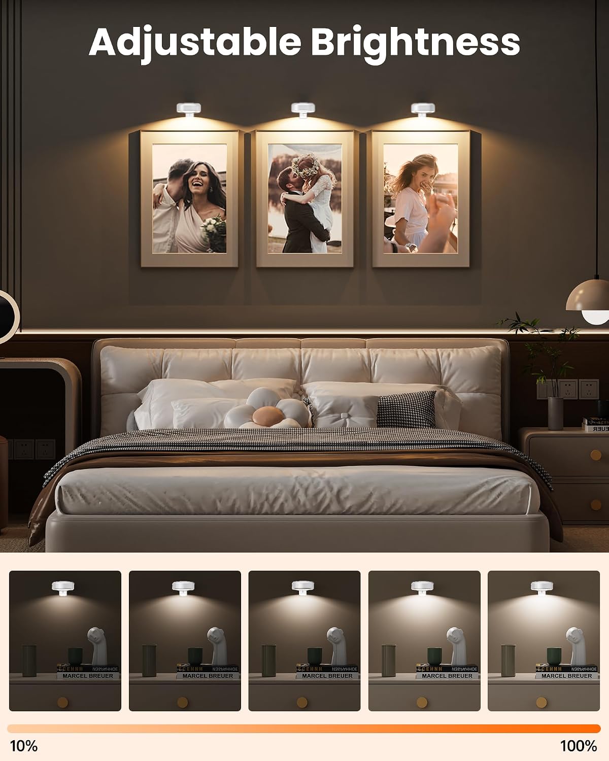Picture Lights for Wall,Wireless 2000mAh Rechargeable Magnetic LED Puck Lights with Remote,3 Color Temps and 12