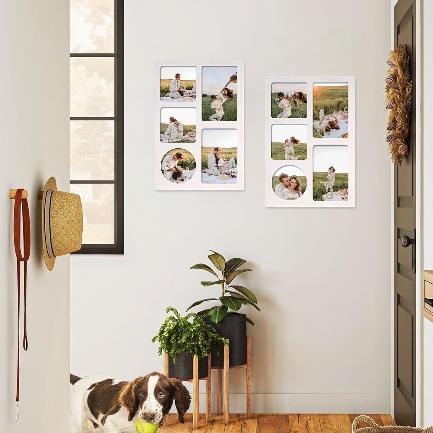 YESKAY 4x6 and 4x4 Collage Picture Frame, Display 5 Openings Photo Frames, Rustic White Wood Frame with Real Glass