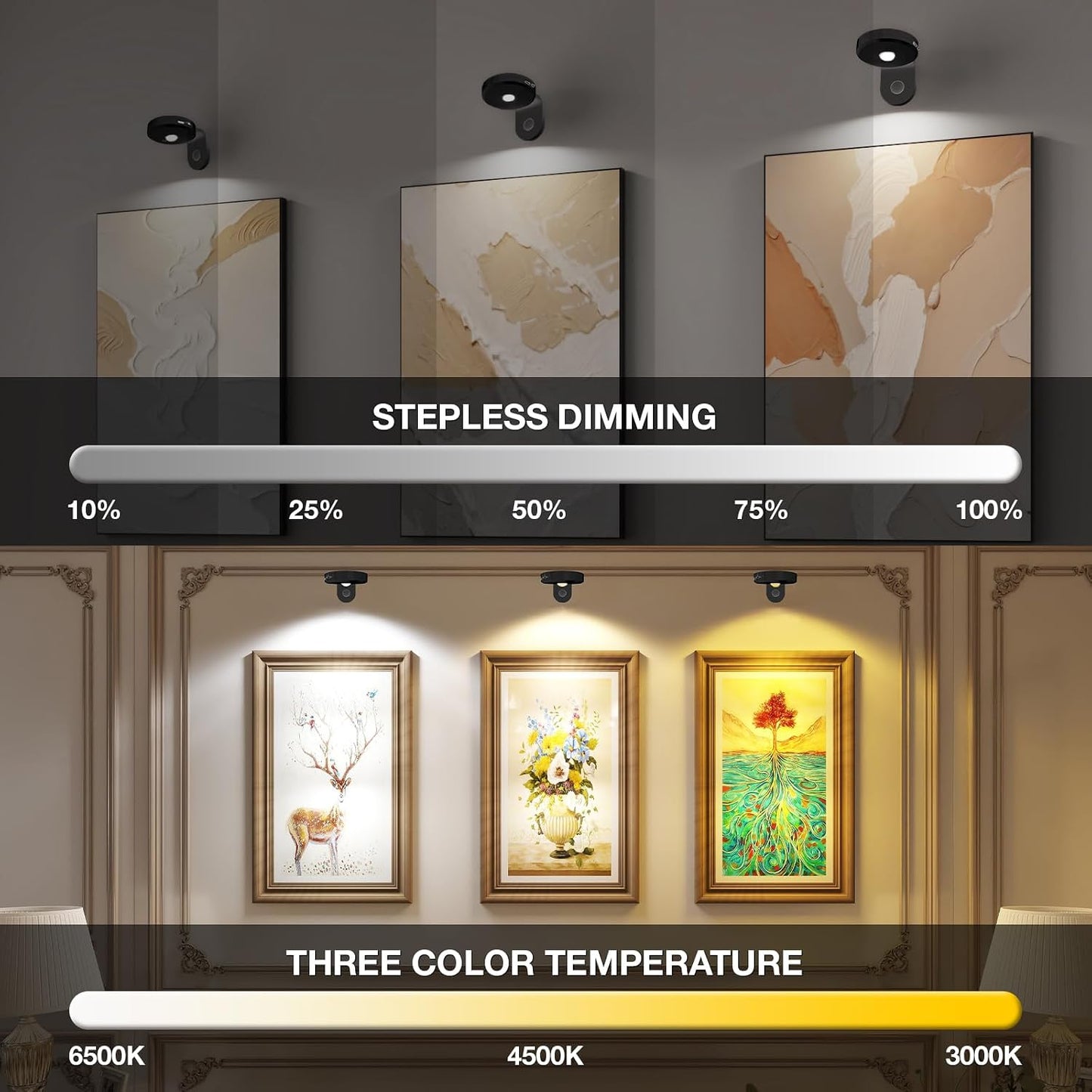 Picture Lights for Wall Wireless with Magnetic,2000mAh Rechargeable Picture Frame lights with Dimmable,Puck Lights with