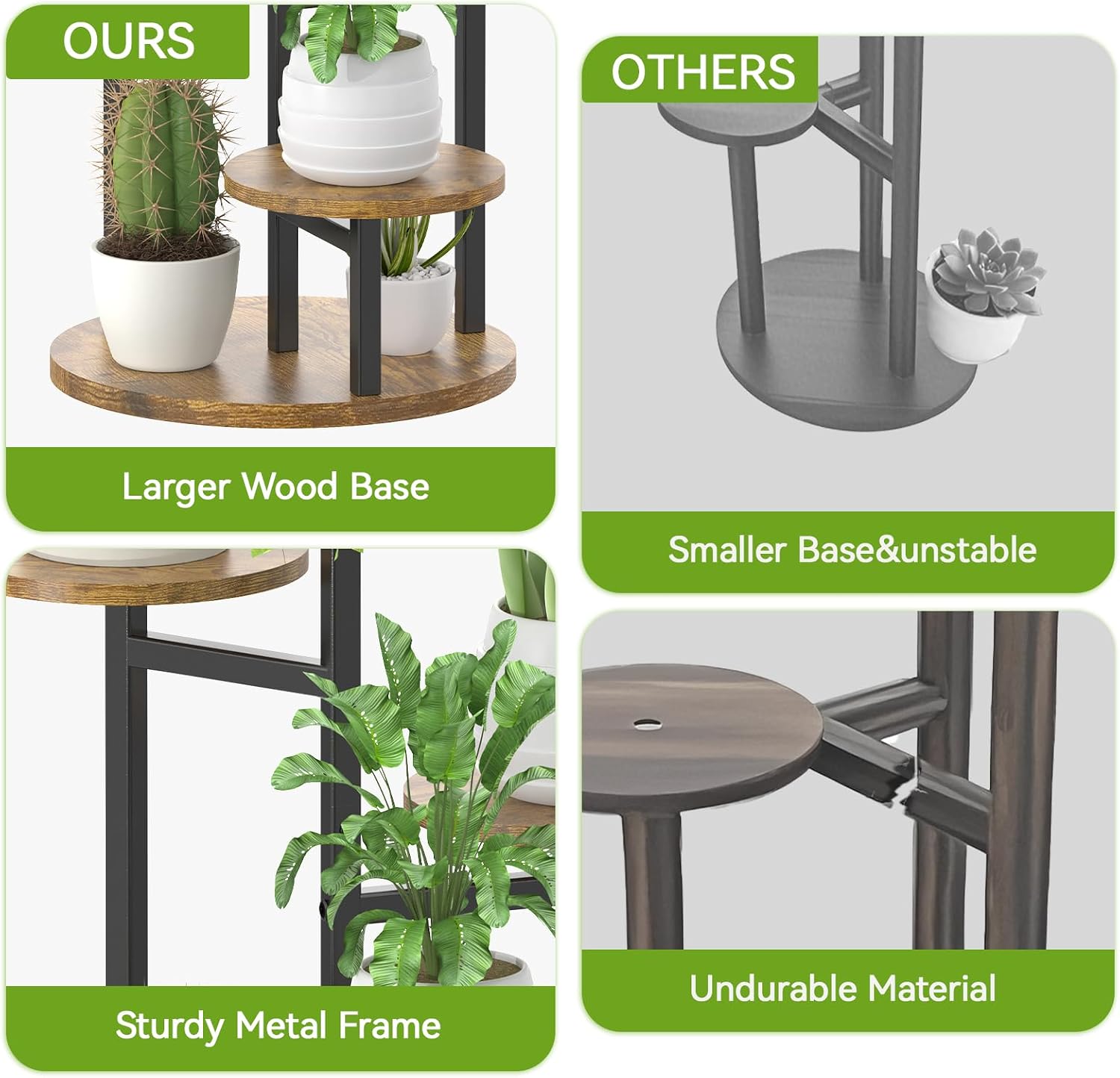 Oppro Plant Stand Indoor, 5 Tier Metal Wood Flower Multiple Shelf | Heavy Duty Round Sturdy Spiral Planter Orchid